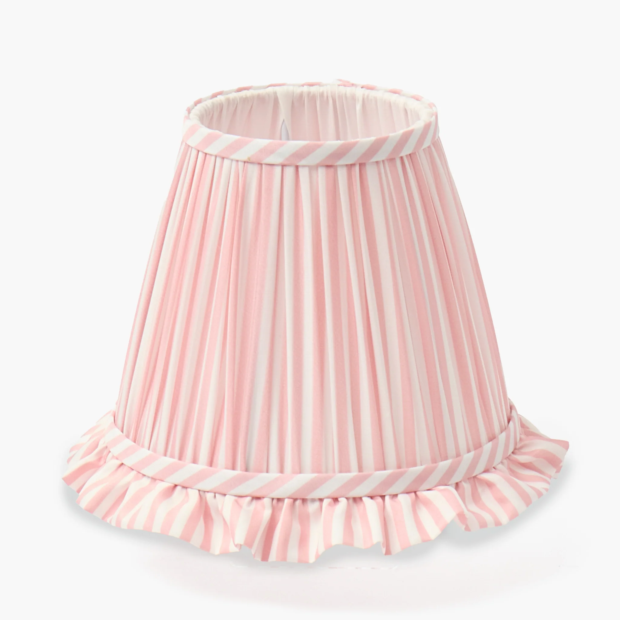 Bamboo Rechargeable Lamp with Pink Stripe Ruffle Shade (18cm) - Image 9