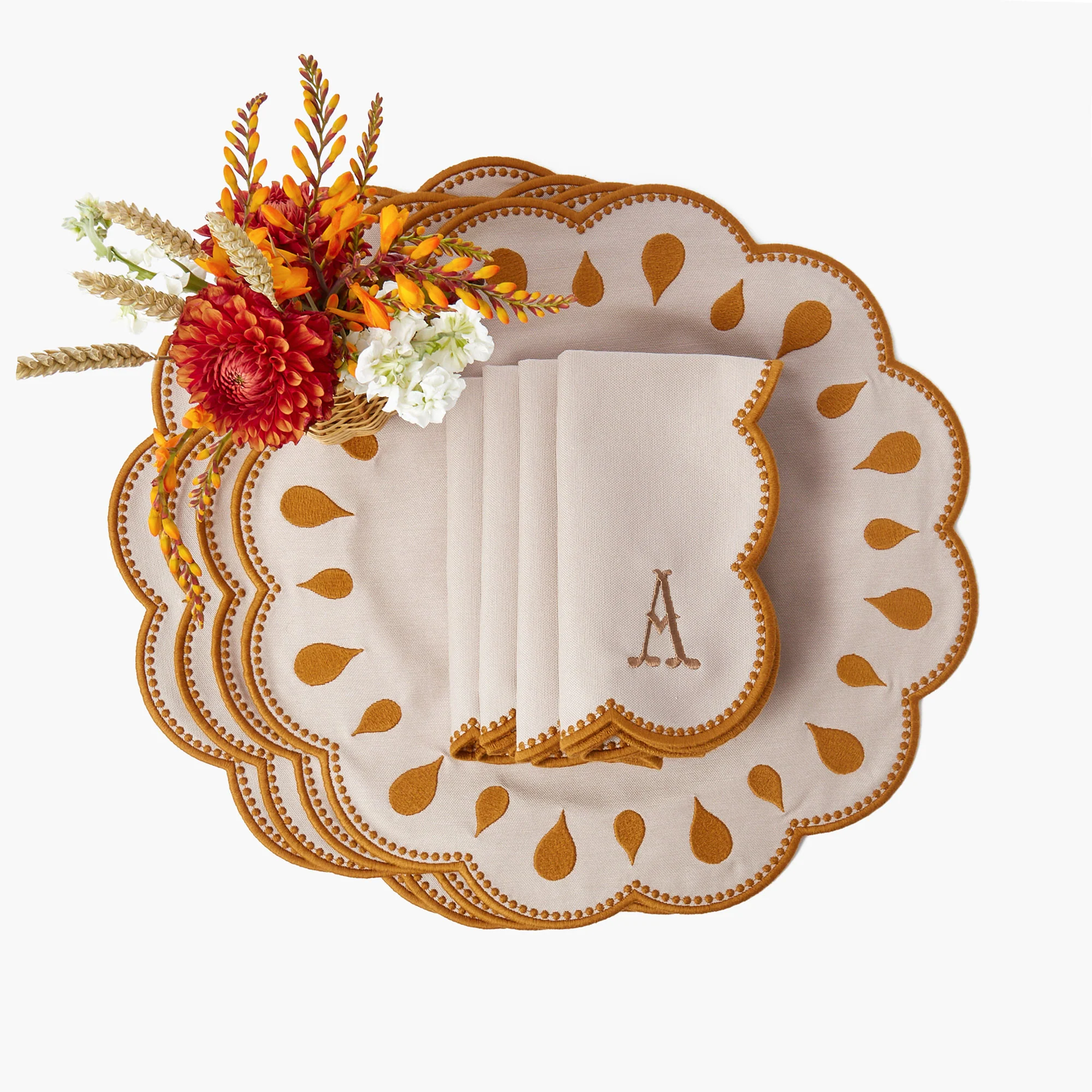 Taupe & Mustard Bettina Placemats & Napkins (Set of 4) - Image 5
