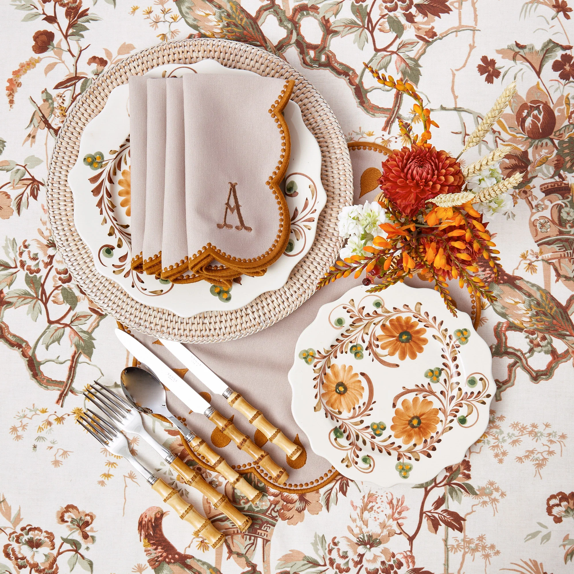 Taupe & Mustard Bettina Placemats & Napkins (Set of 4) - Image 7