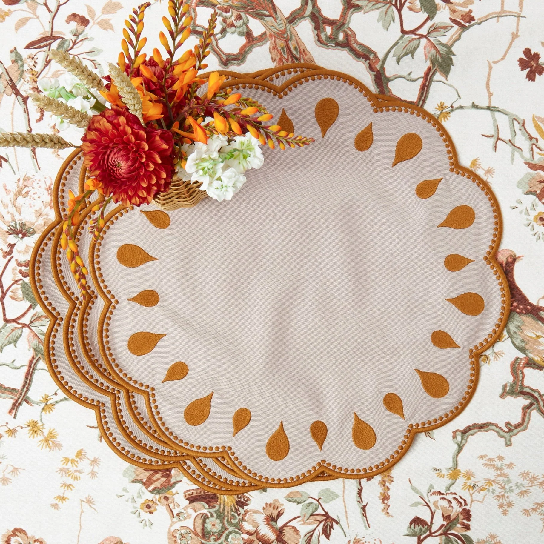 Taupe & Mustard Bettina Placemats & Napkins (Set of 4) - Image 8