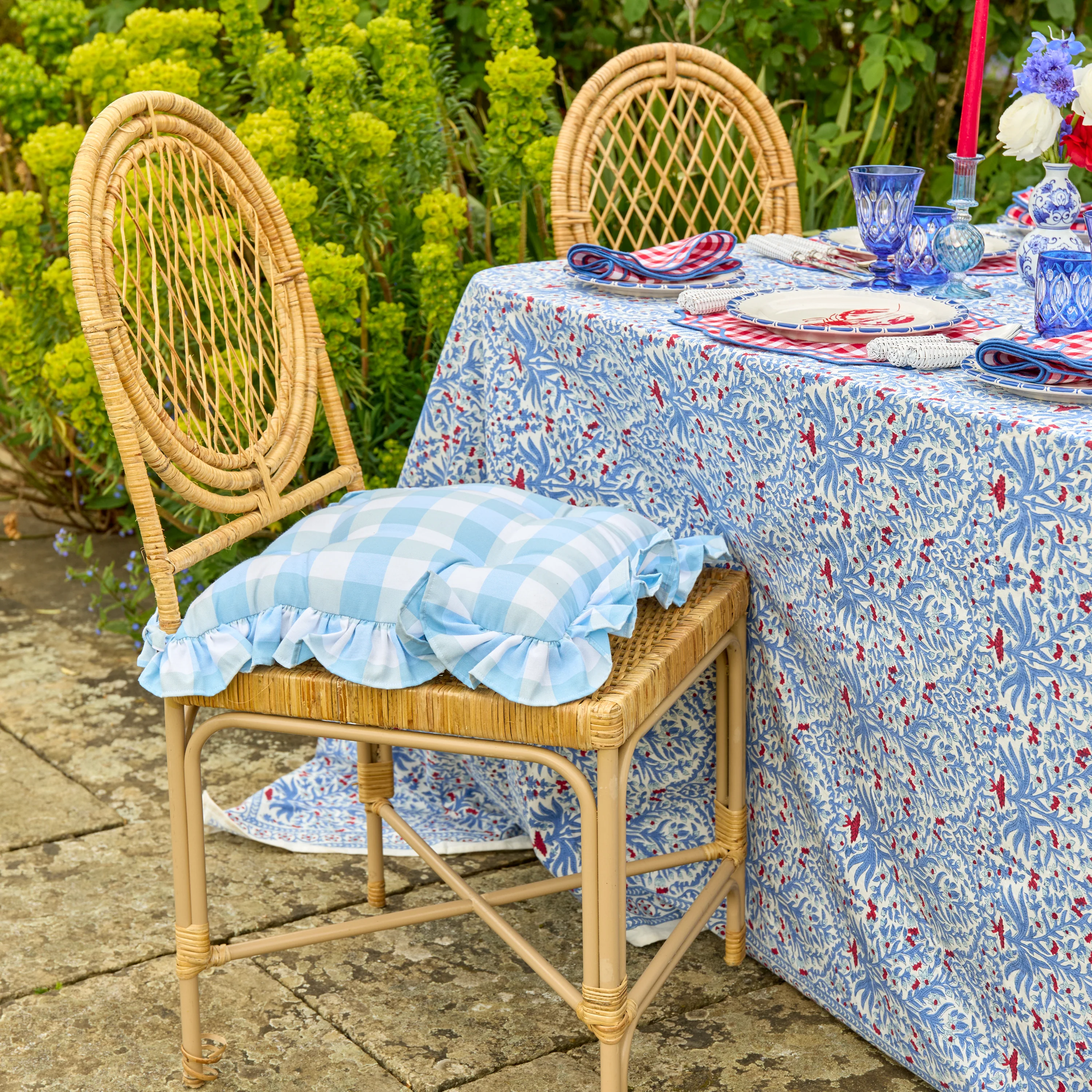 Blue Gingham Ruffle Seat Pad Cushion - Image 4