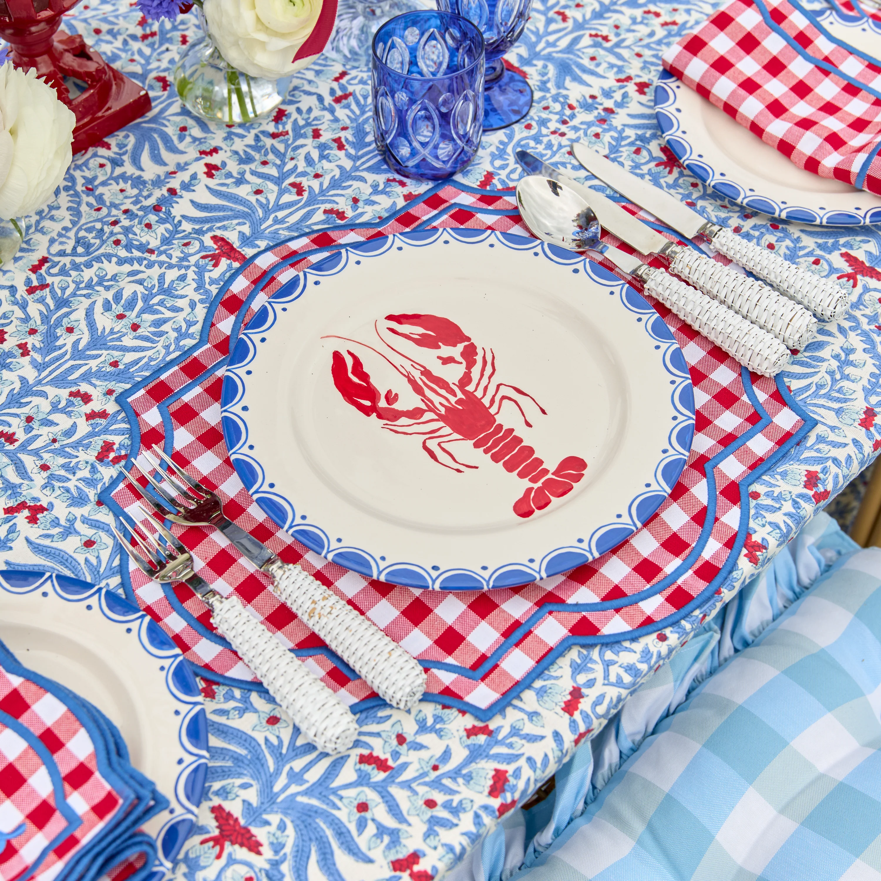 Blue & Red Ethel Blockprint Tablecloth - Image 3