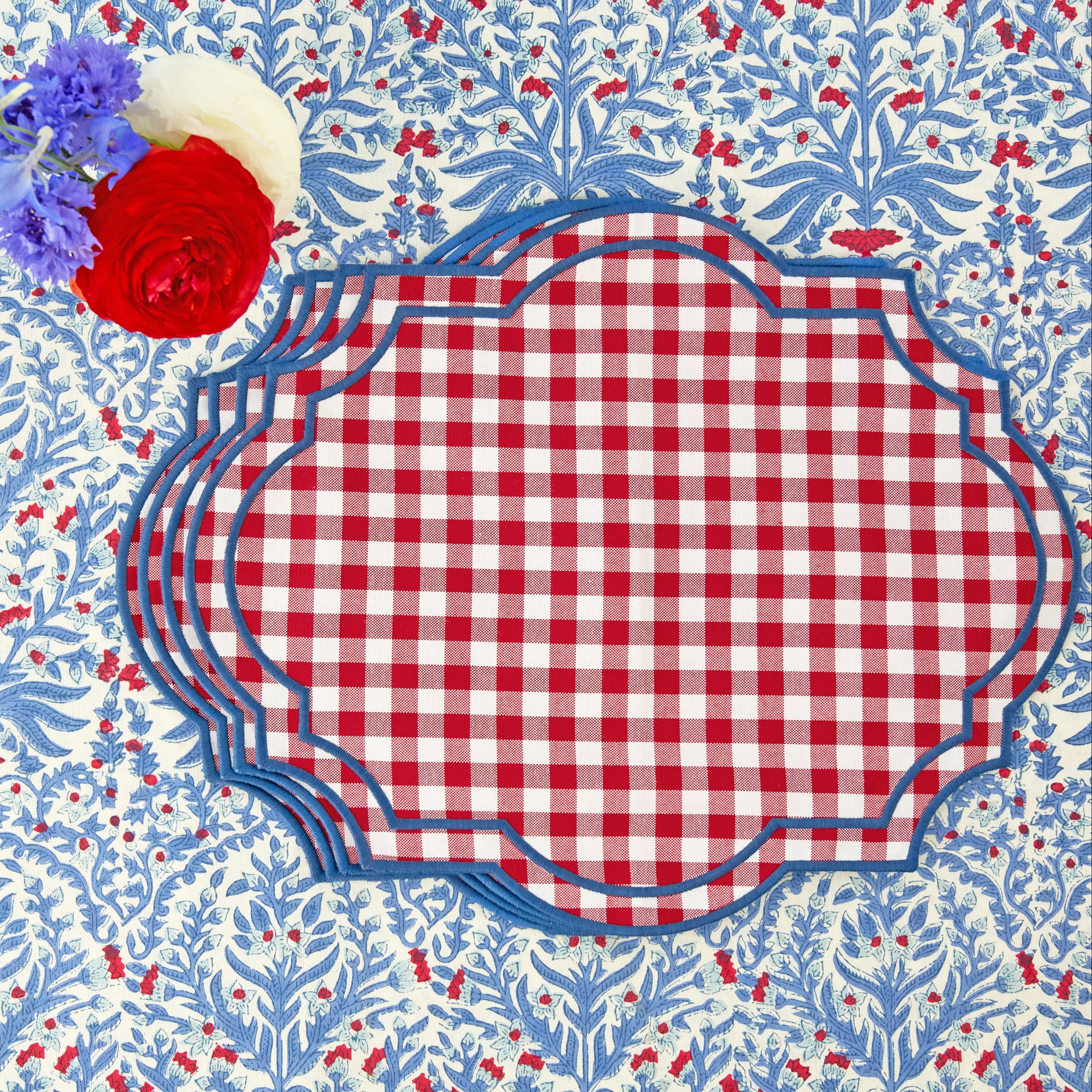 Blue & Red Ethel Blockprint Tablecloth - Image 7