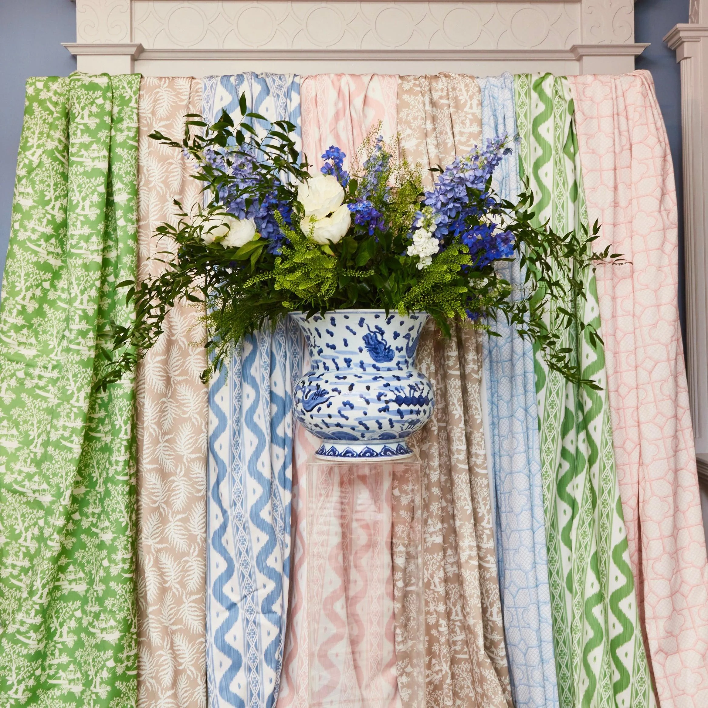 Blue Bamboo Trellis Fabric - Image 9
