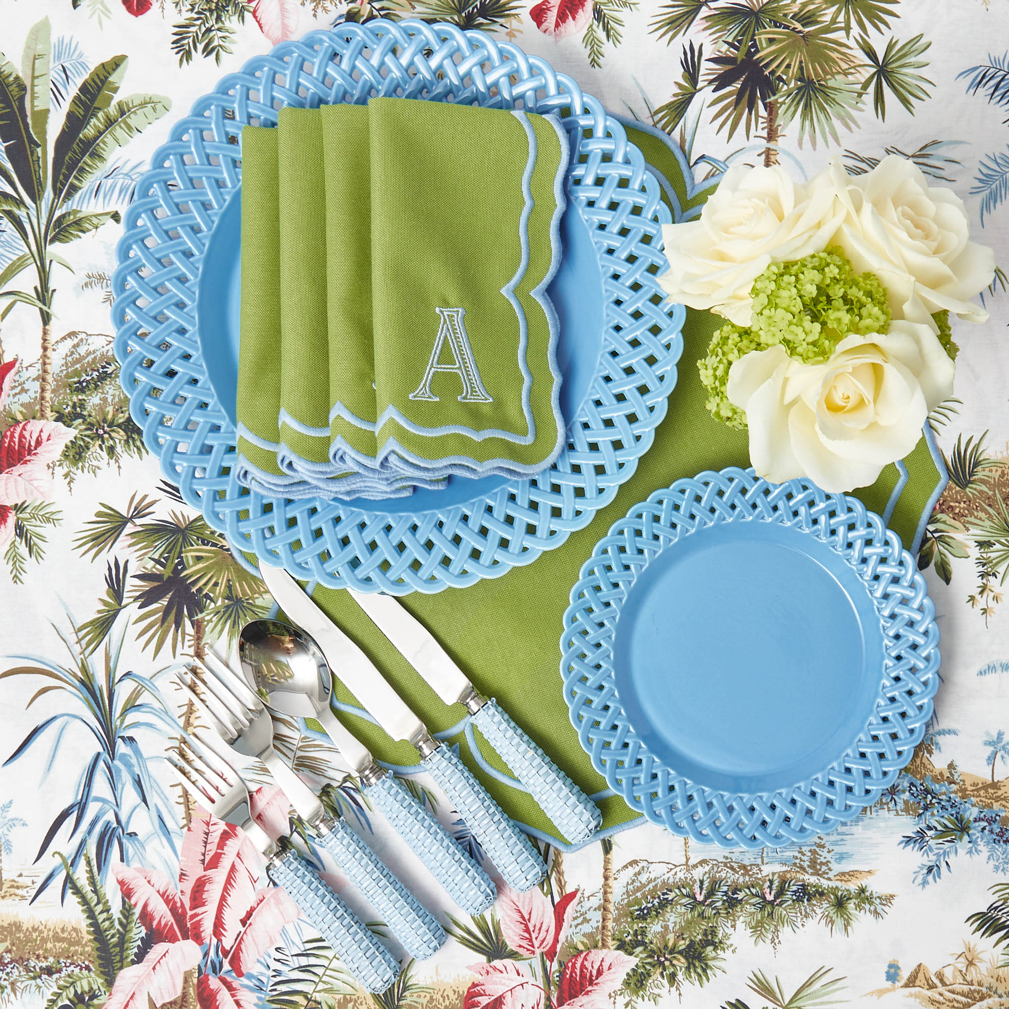 Blue Basketweave Dinner & Starter Plates (Set of 8) - Image 8