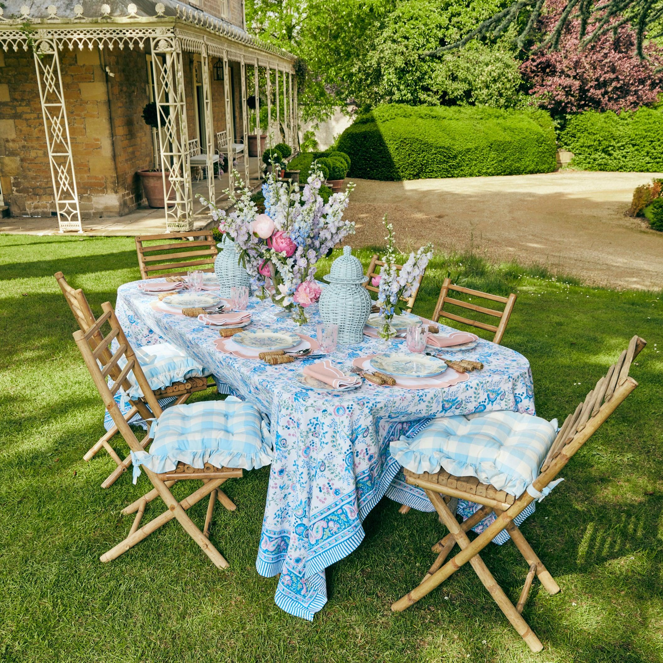 Blue Gingham Ruffle Seat Pad Cushion - Image 12