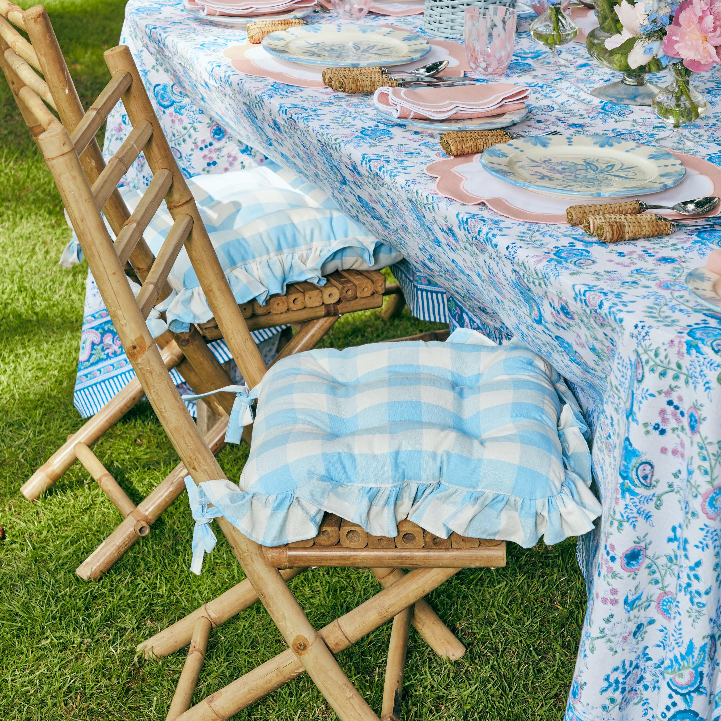Blue Gingham Ruffle Seat Pad Cushion - Image 13