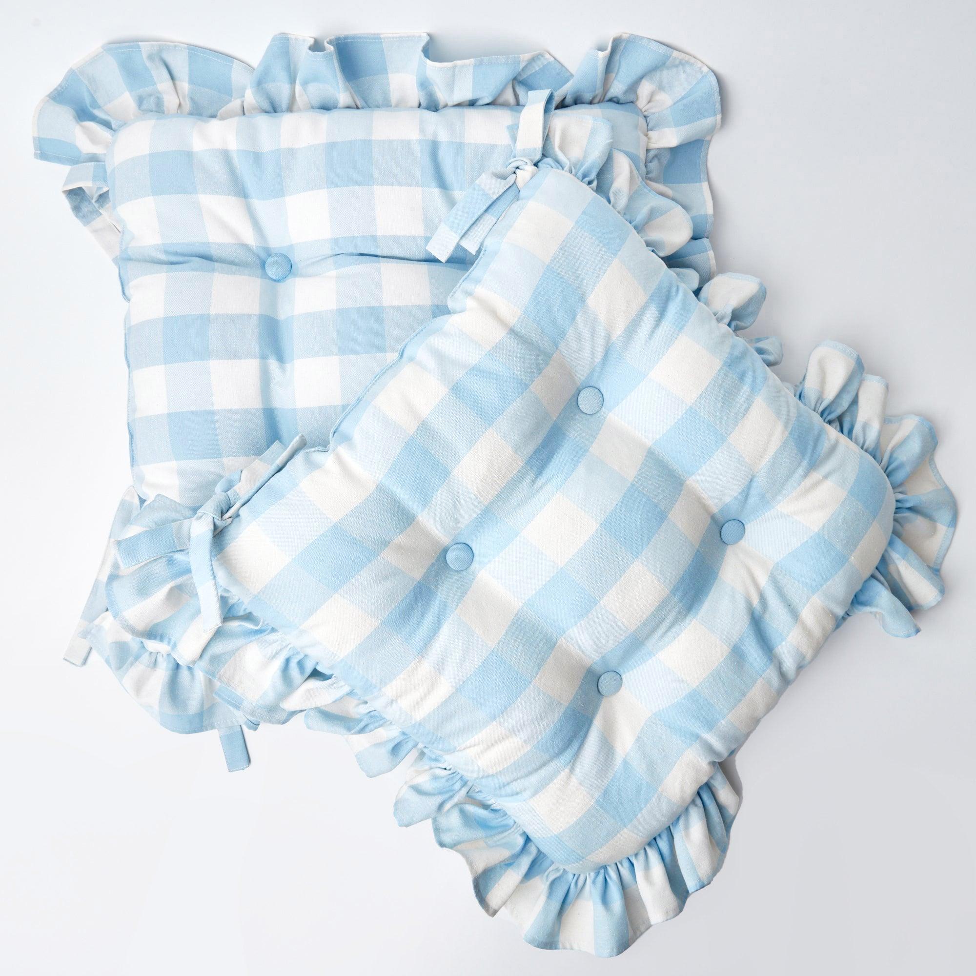 Blue Gingham Ruffle Seat Pad Cushion - Image 15