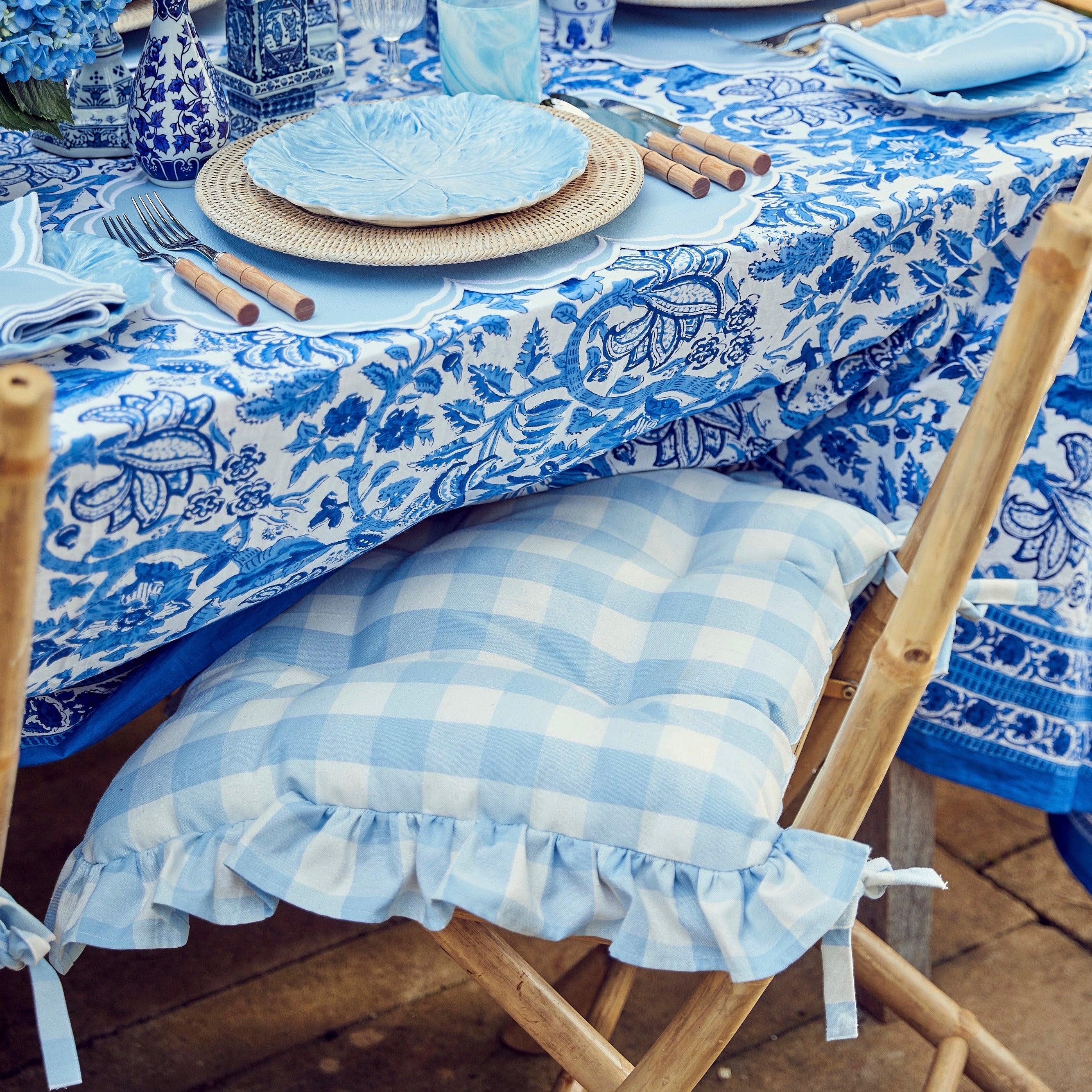 Blue Gingham Ruffle Seat Pad Cushion - Image 17