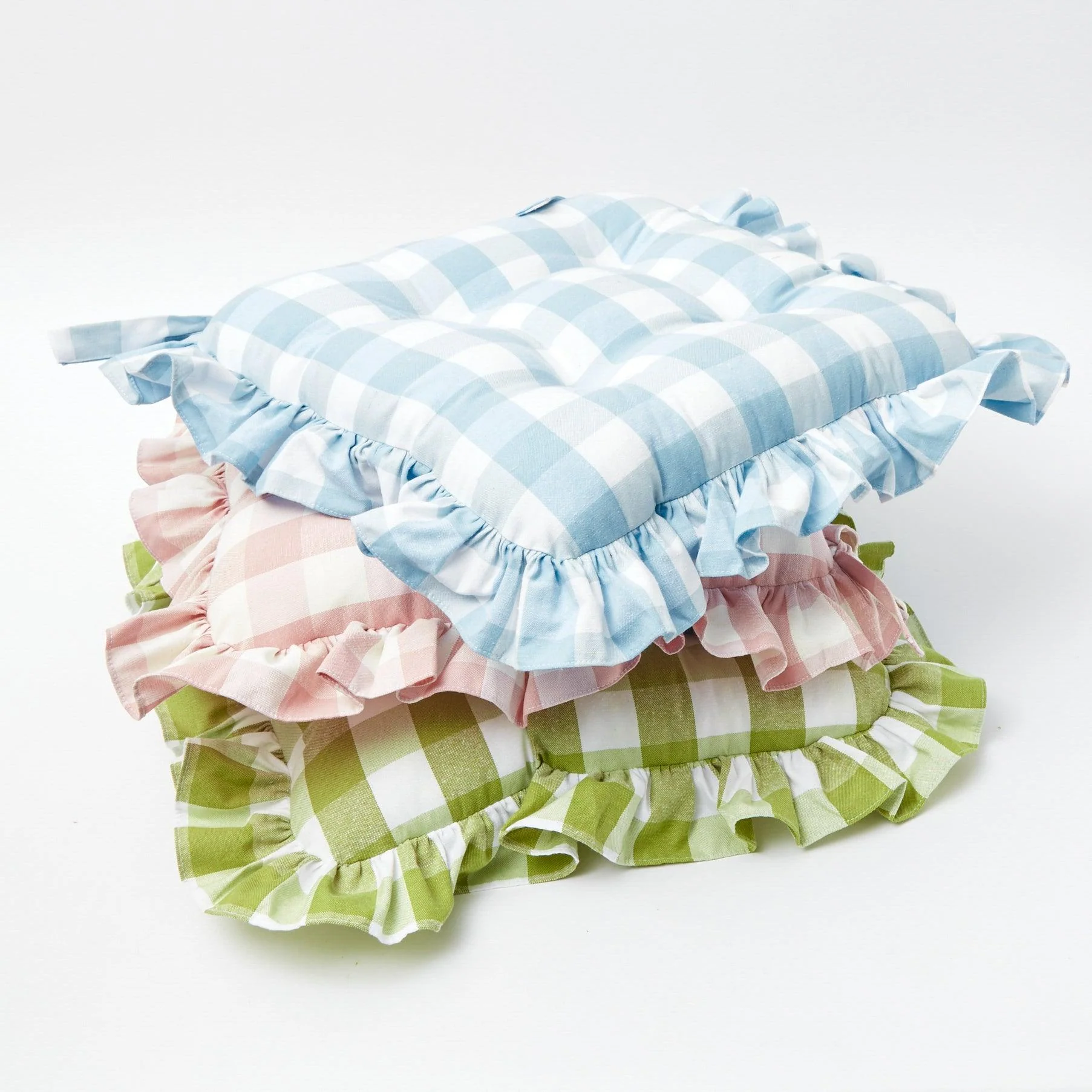 Blue Gingham Ruffle Seat Pad Cushion - Image 8