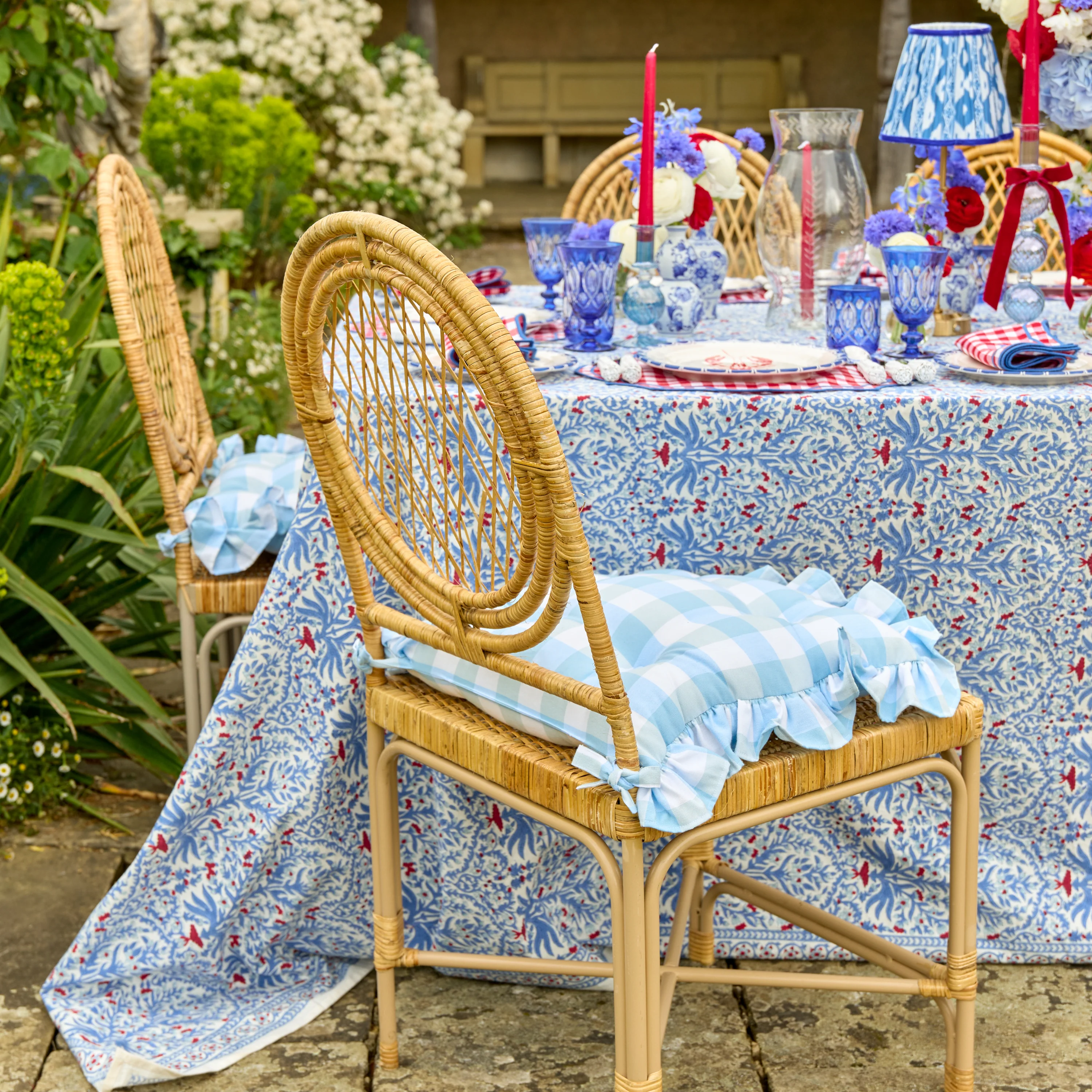 Blue Gingham Ruffle Seat Pad Cushion - Image 7