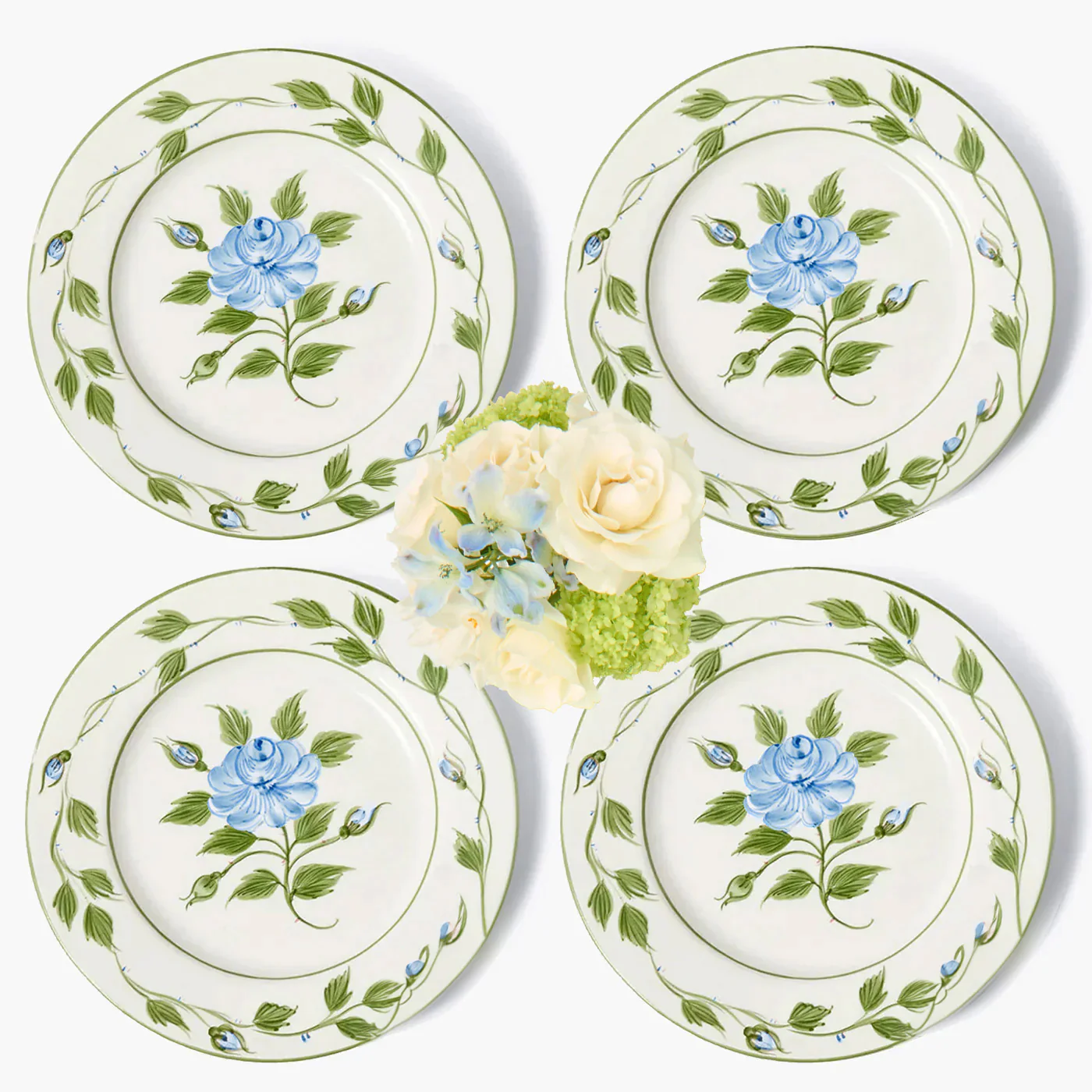 Blue Rose Bud Dinner Plates (Set of 4) - Image 7