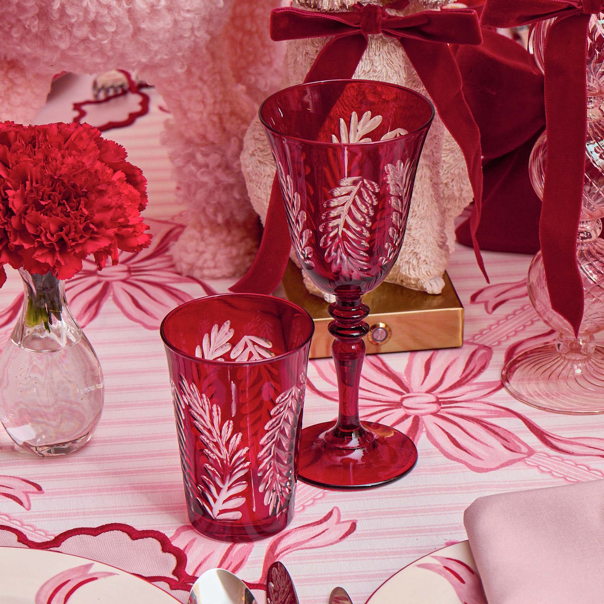 Brigitte Red Garland Engraved Water Glass (Set of 4) - Image 2