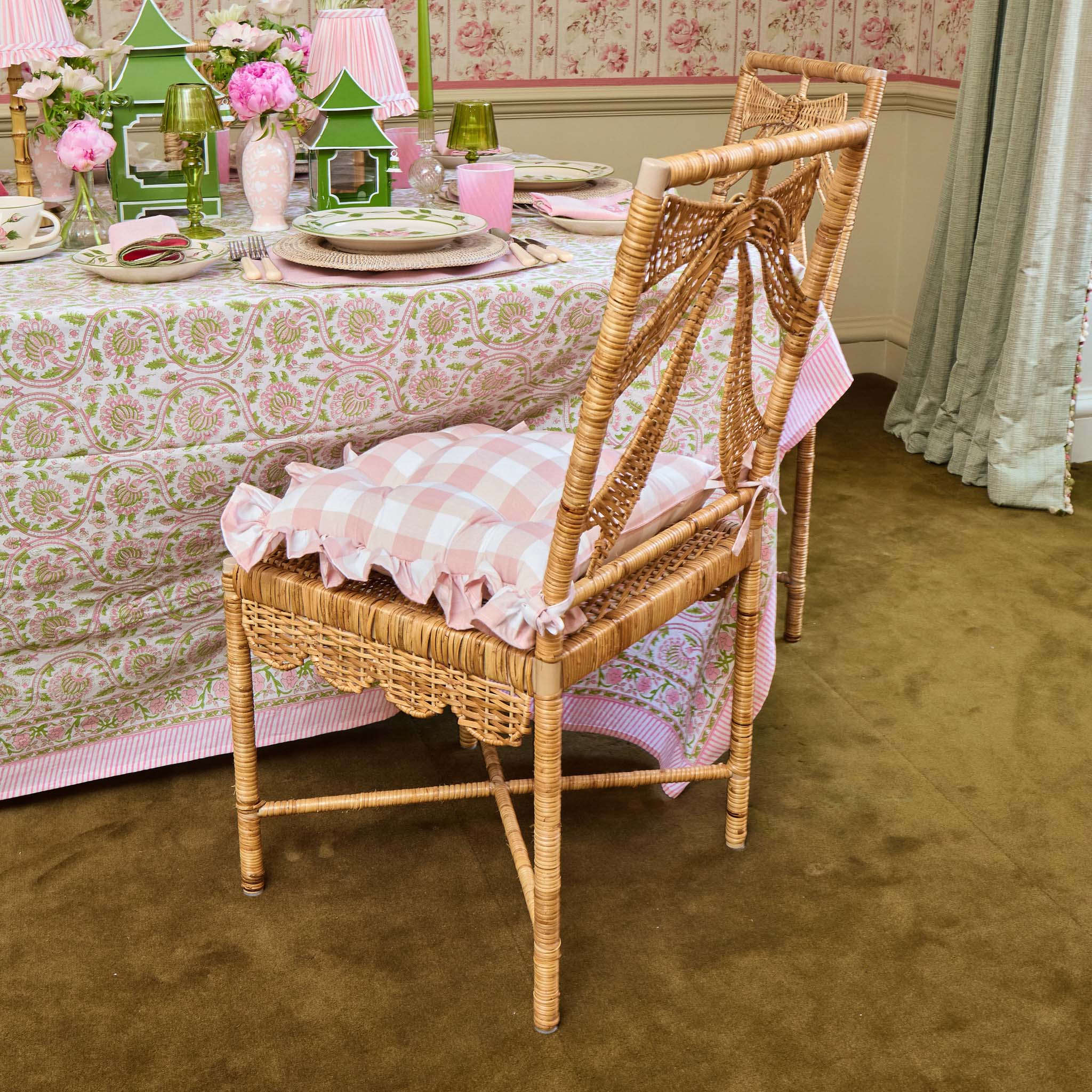 Pink Gingham Ruffle Seat Pad Cushion - Image 14