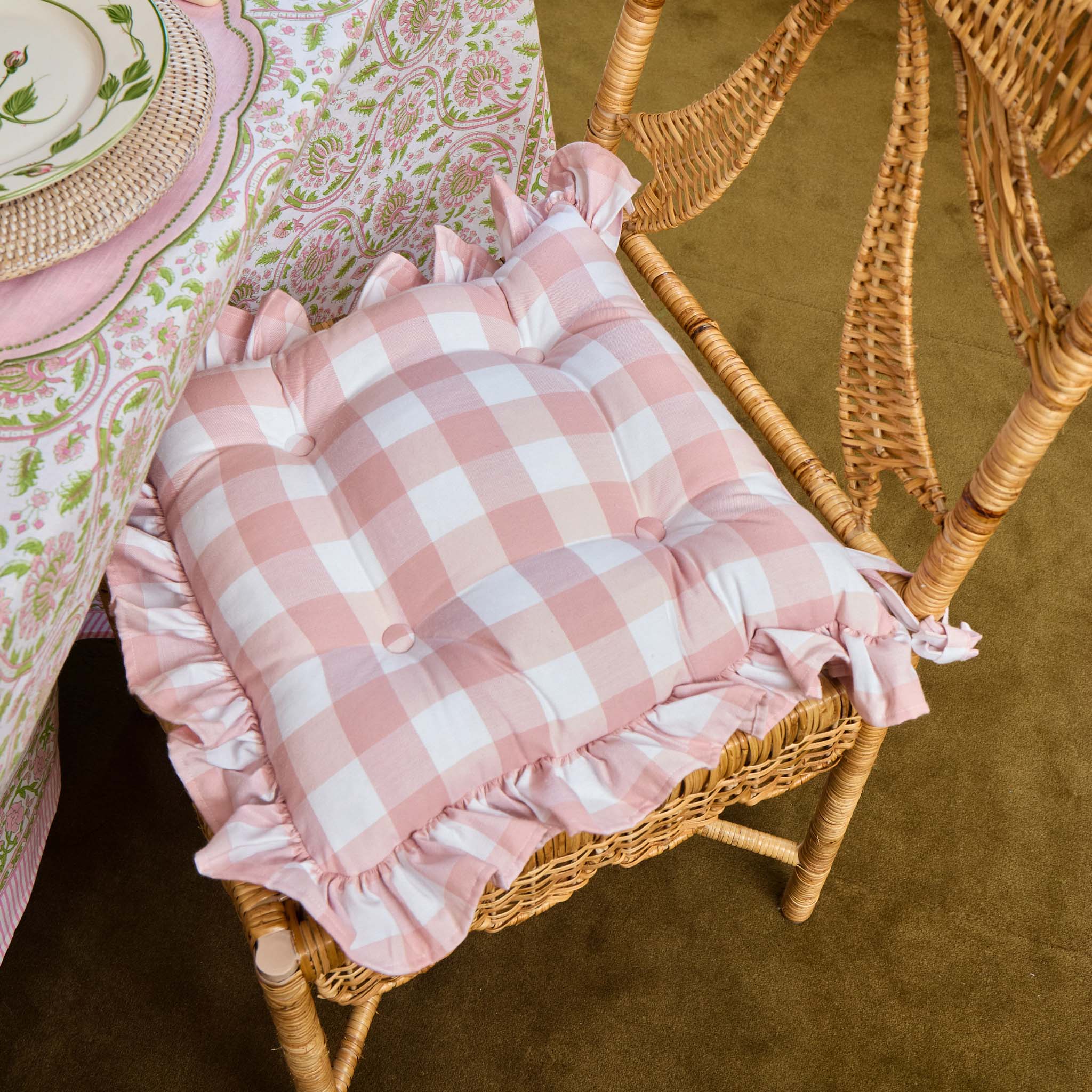 Pink Gingham Ruffle Seat Pad Cushion - Image 11