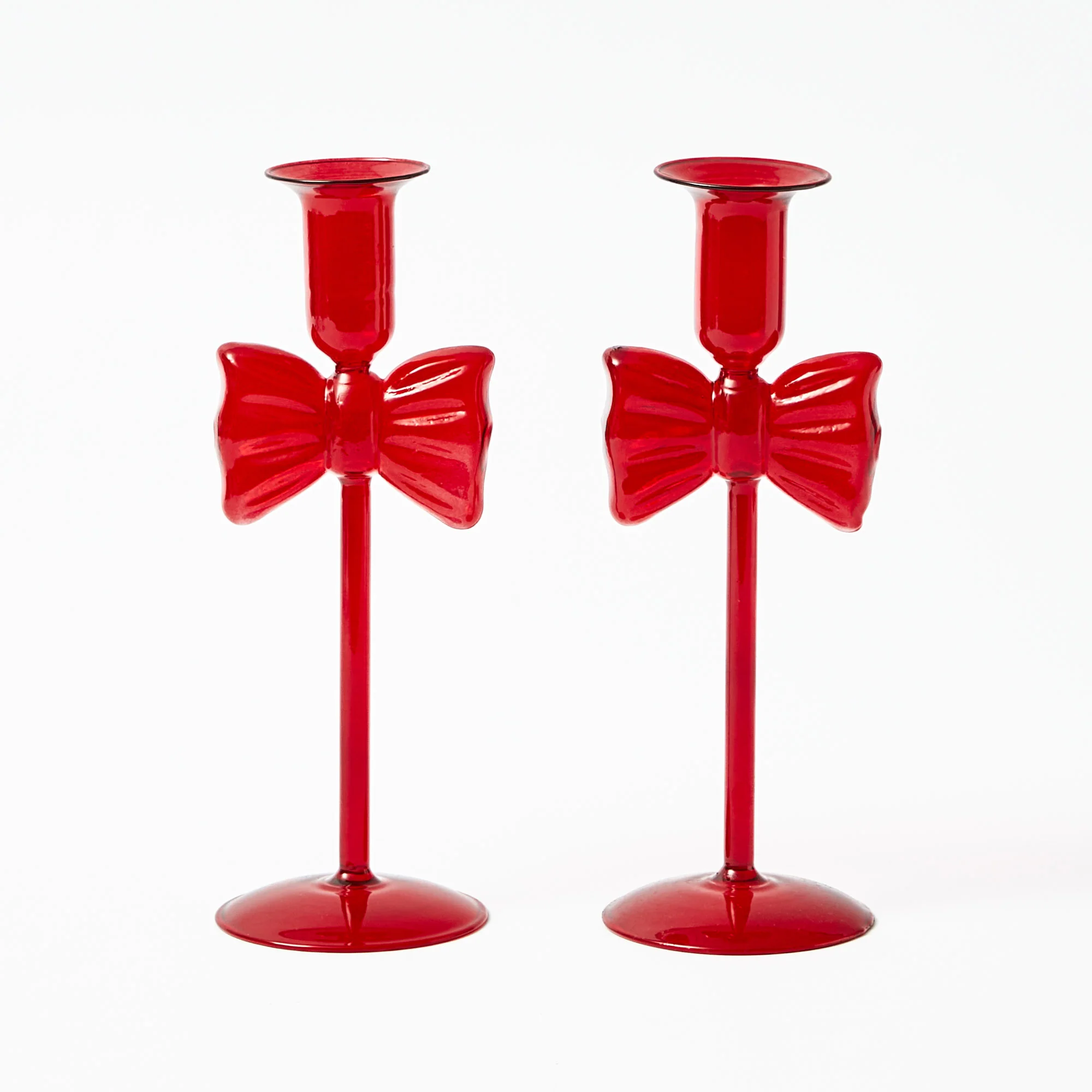 Celine Red Glass Bow Candle Holder (Pair) - Image 6