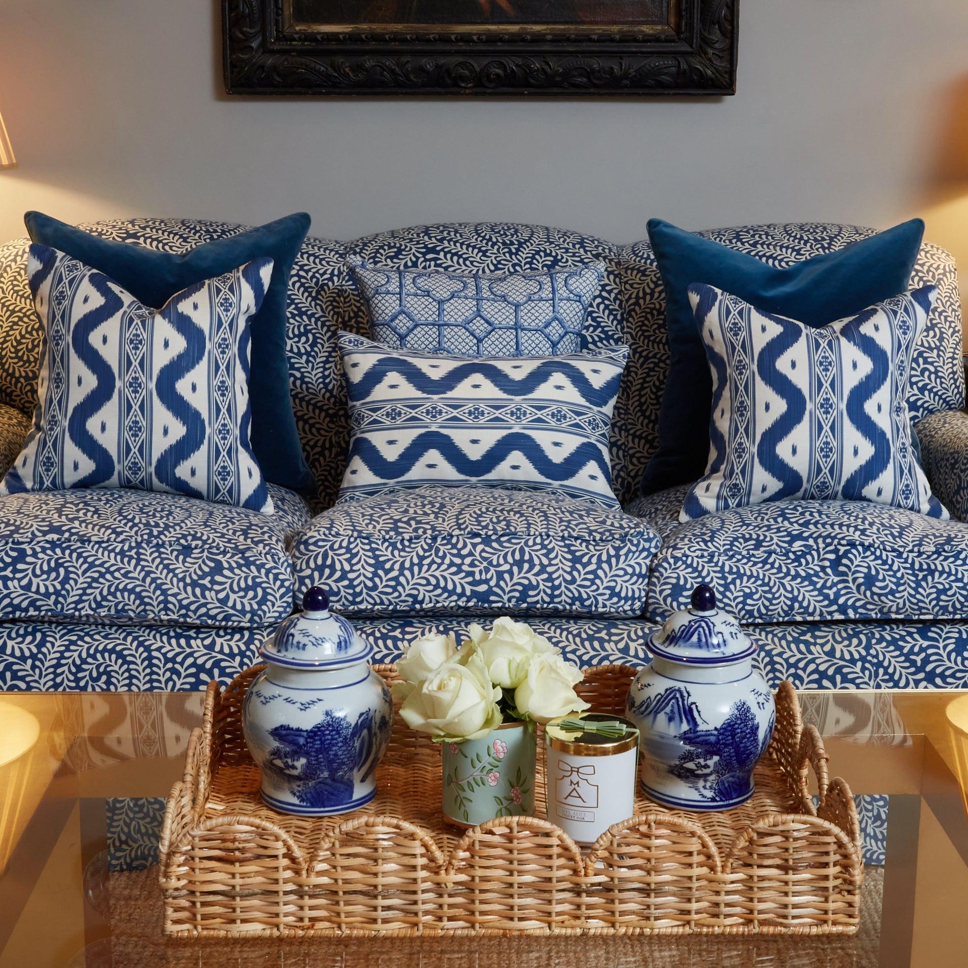 Cobalt Blue Ikat Stripe Fabric - Image 4