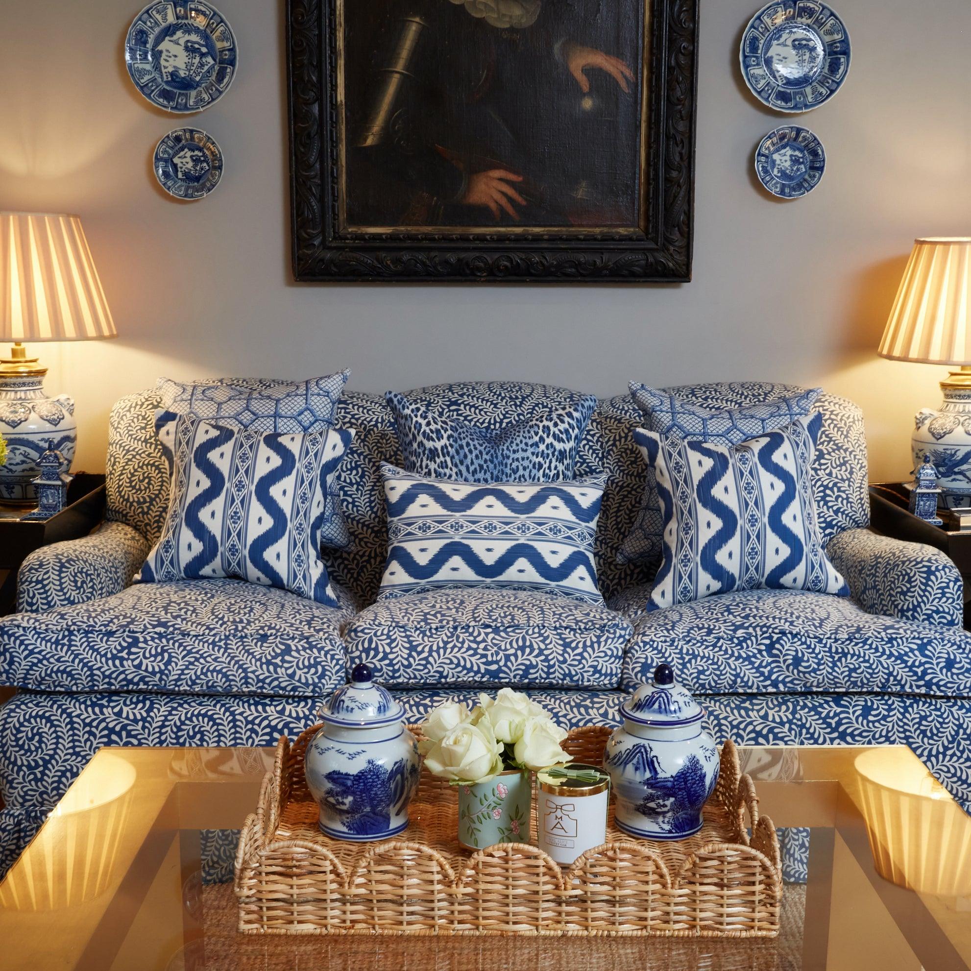 Cobalt Blue Ikat Stripe Fabric - Image 7