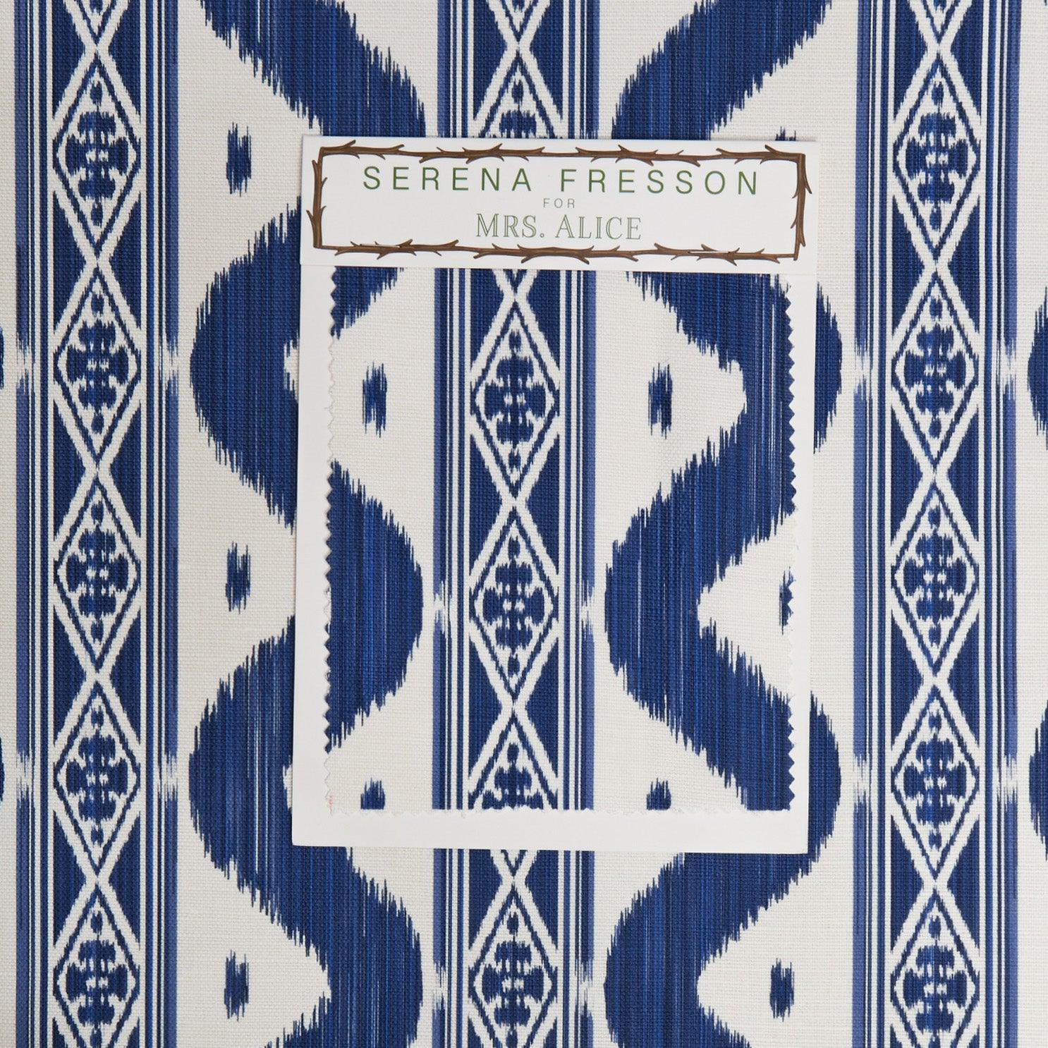 Cobalt Blue Ikat Stripe Fabric - Image 8