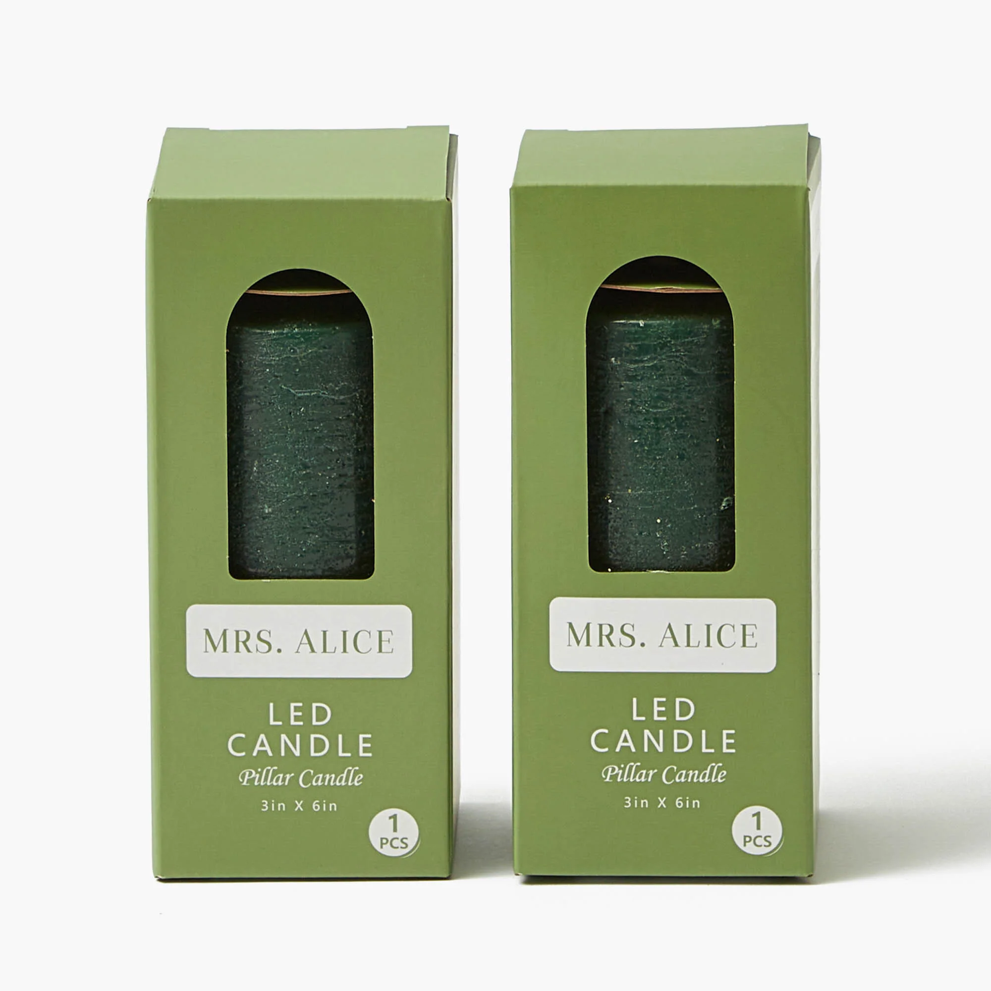 Forest Green LED Pillar Candles (Pair) - 15cm - Image 3