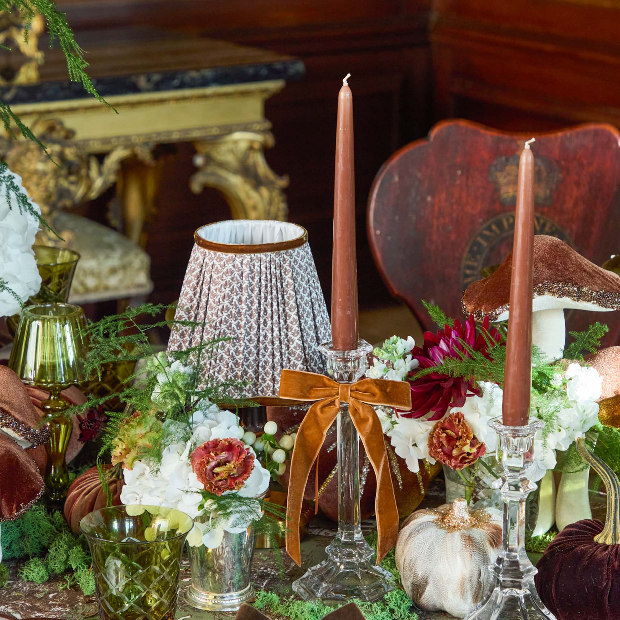 Glass Column Candle Holders with Chocolate Bows (Pair) - Image 2