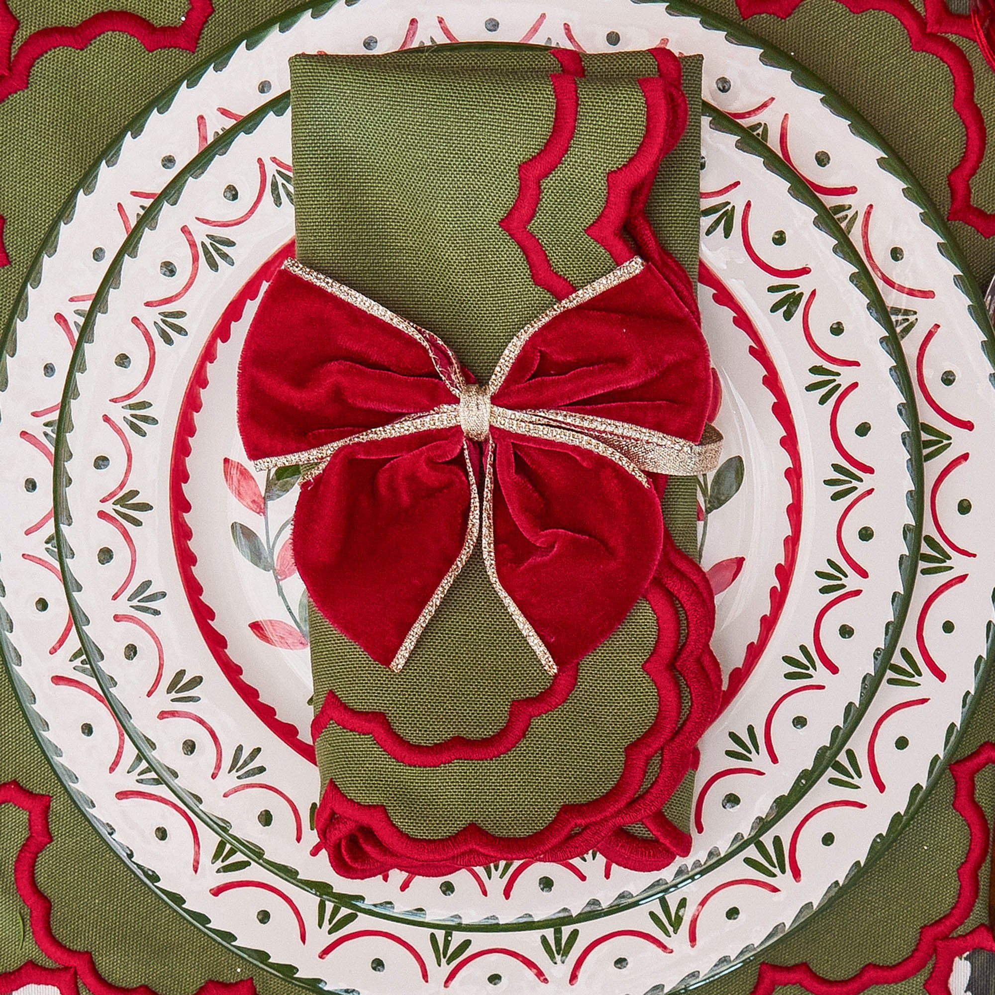 Red Gold Trimmed Velvet Napkin Bows (Set of 4) - Image 8