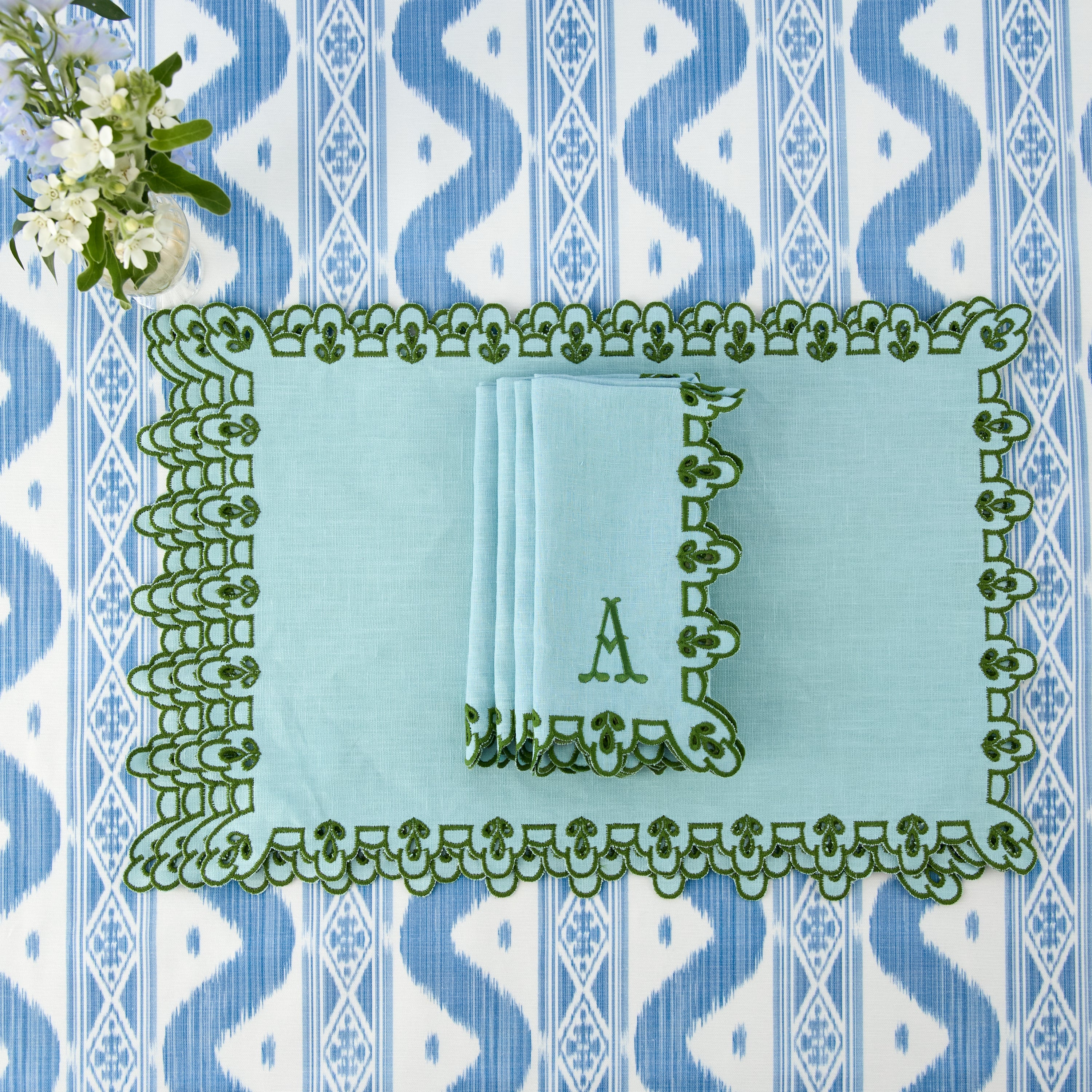 Blue & Green Sophia Waxed Placemats & Napkins (Set of 4) - Image 14