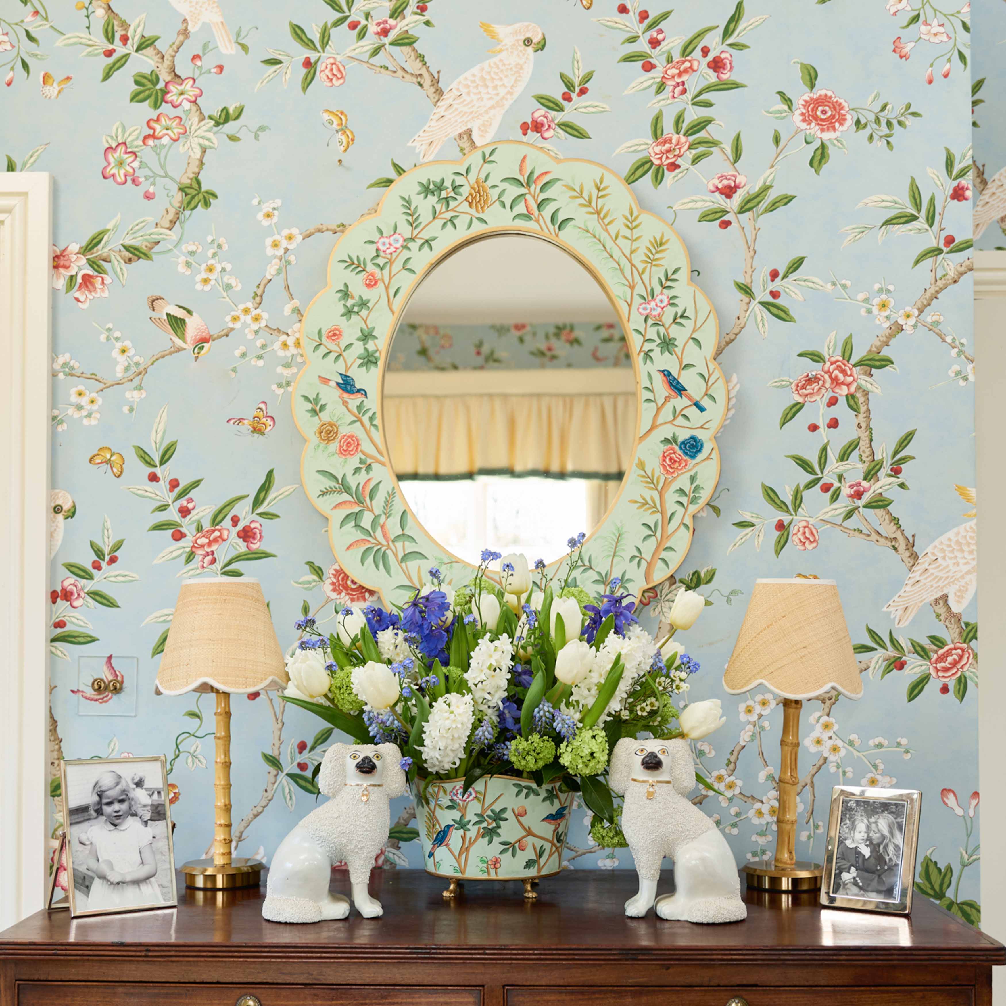 Green Chinoiserie Oval Mirror - Image 2