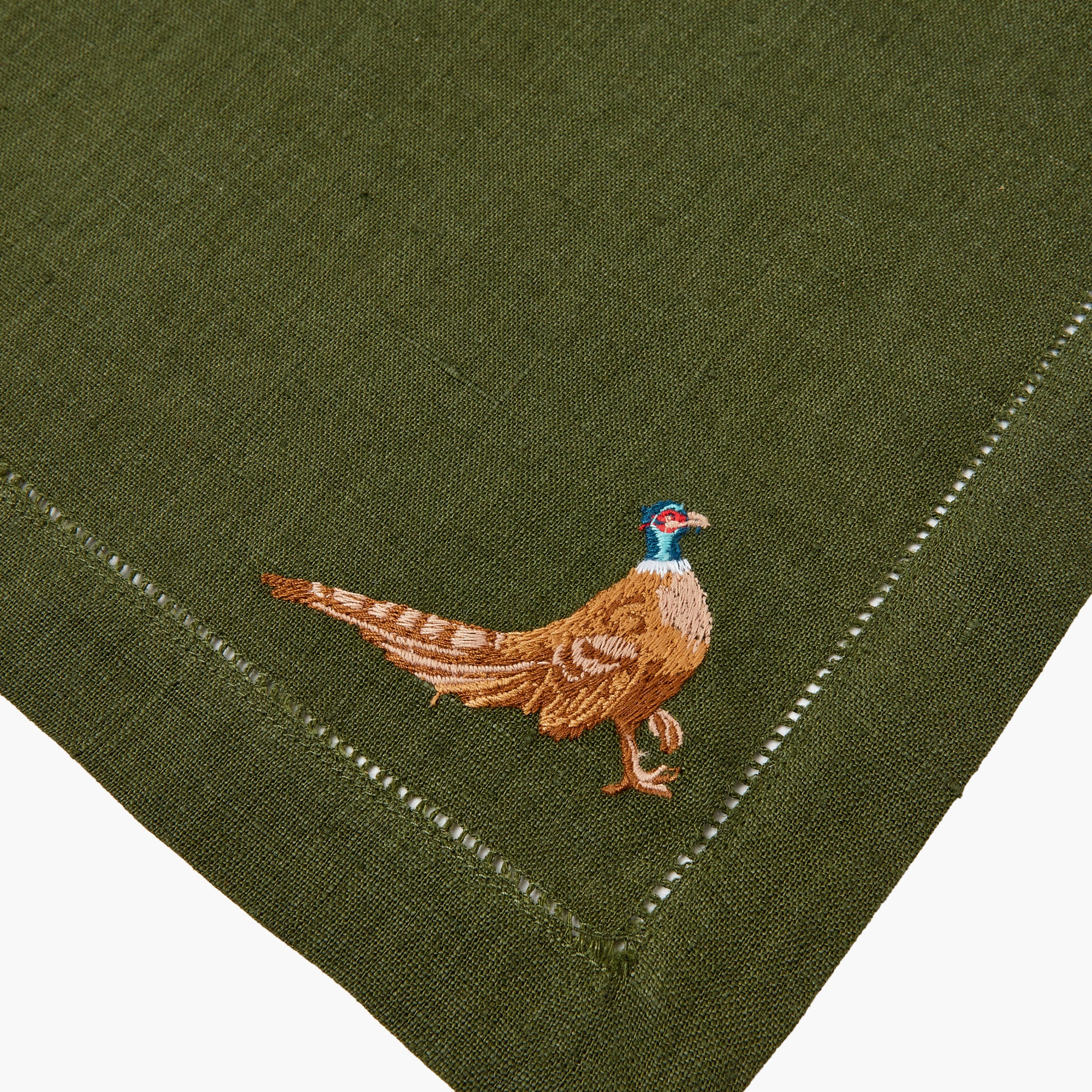 Forest Green Pheasant Linen Napkins (Set of 4) - Image 4