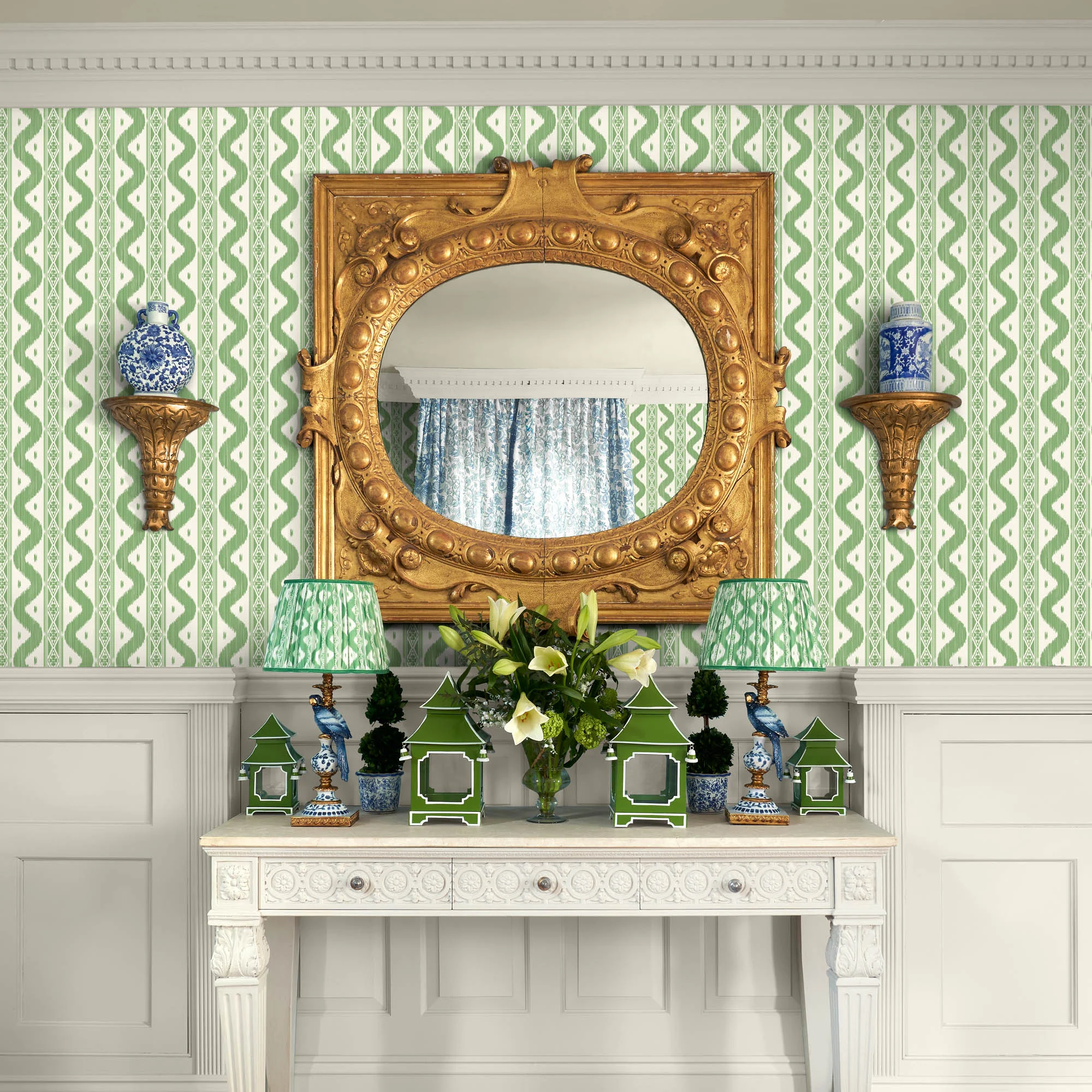 Green Ikat Stripe Wallpaper - Image 3