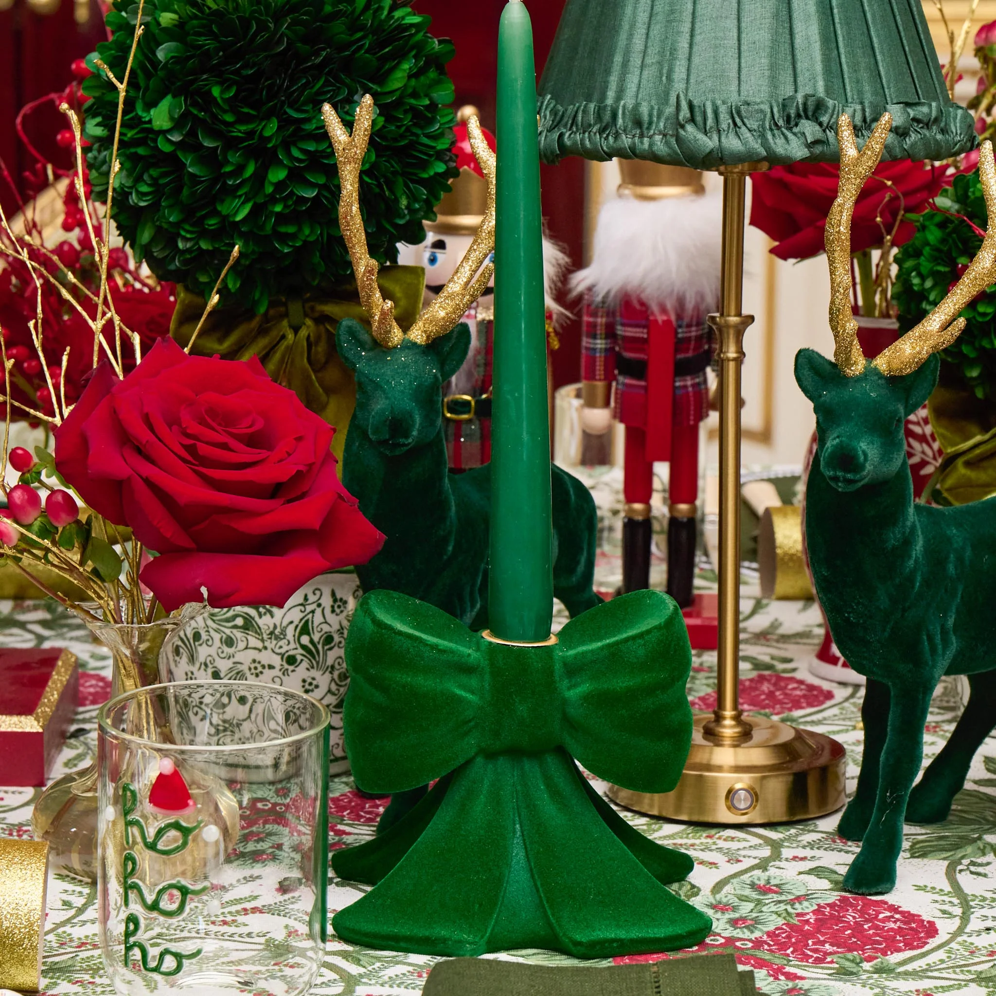 Green Velvet Bow Candle Holders (Pair) - Image 5