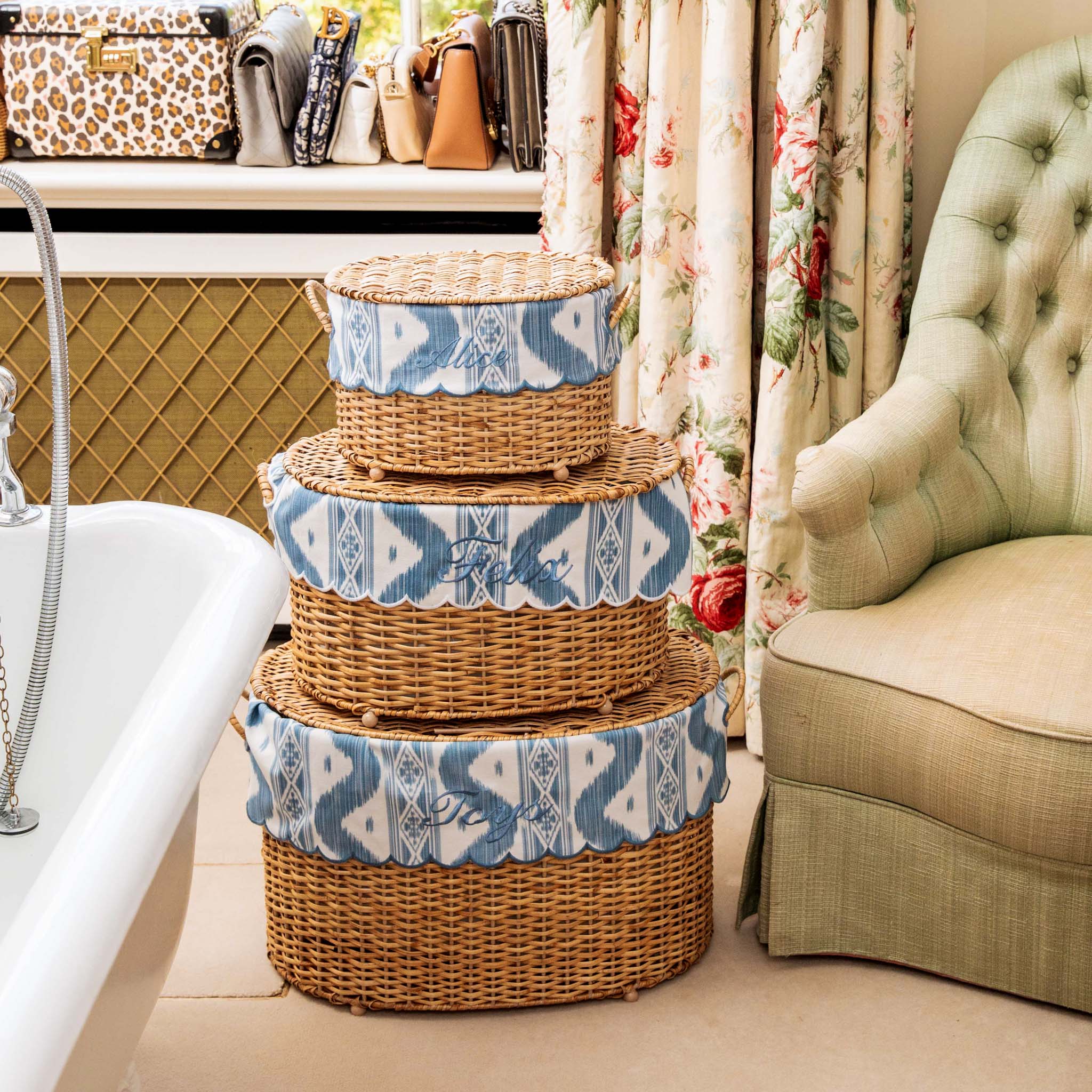 Isabella Rattan Basket with Ikat Liner (Extra Small) - Image 6