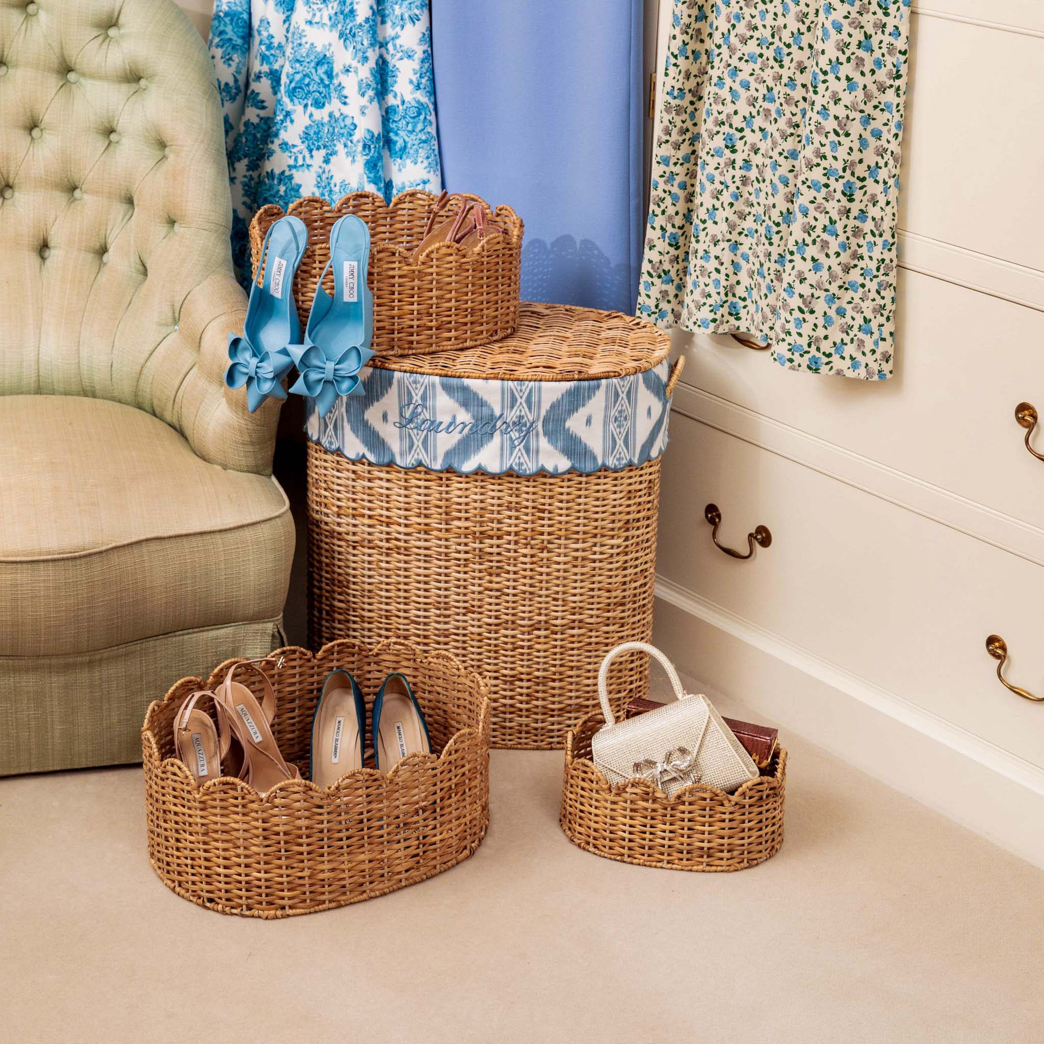 Isabella Rattan Laundry Basket with Ikat Liner - Image 5