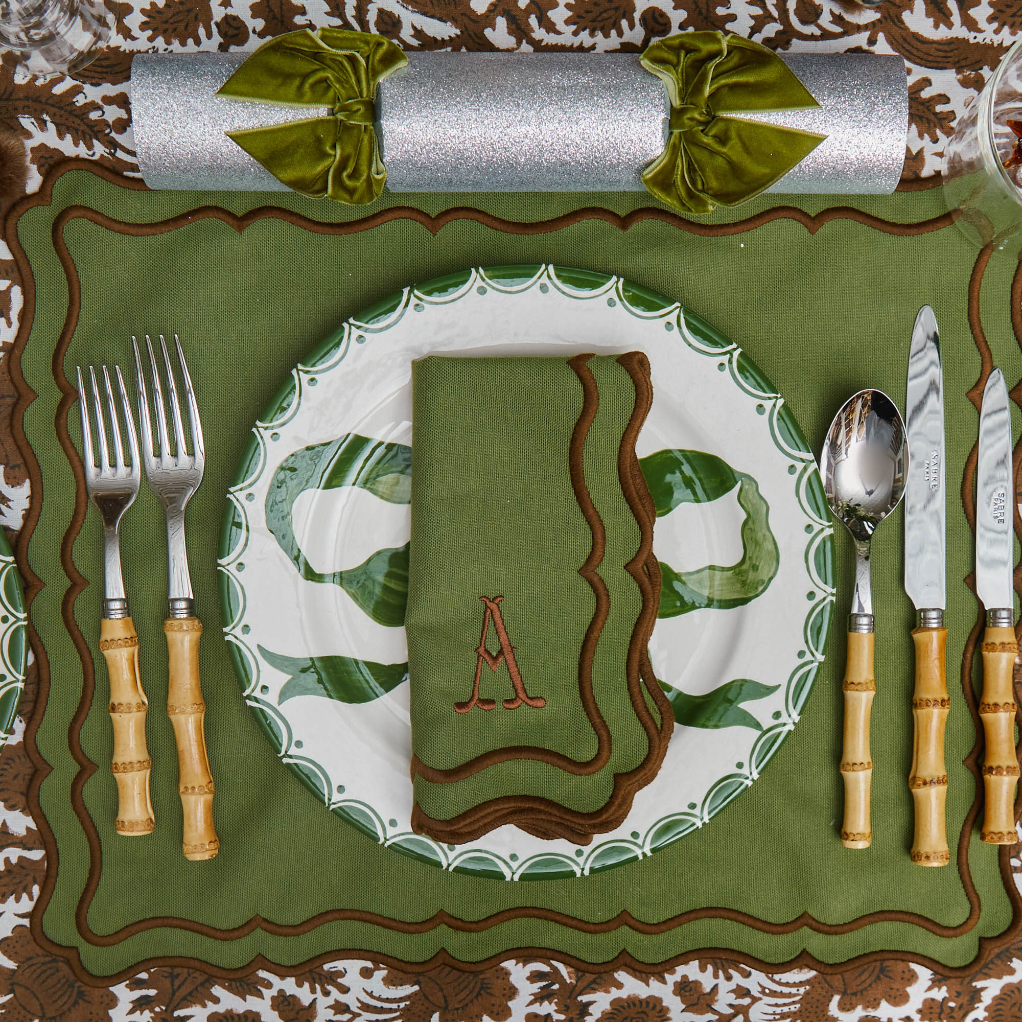 Green & Chocolate Katherine Napkins (Set of 4) - Image 2