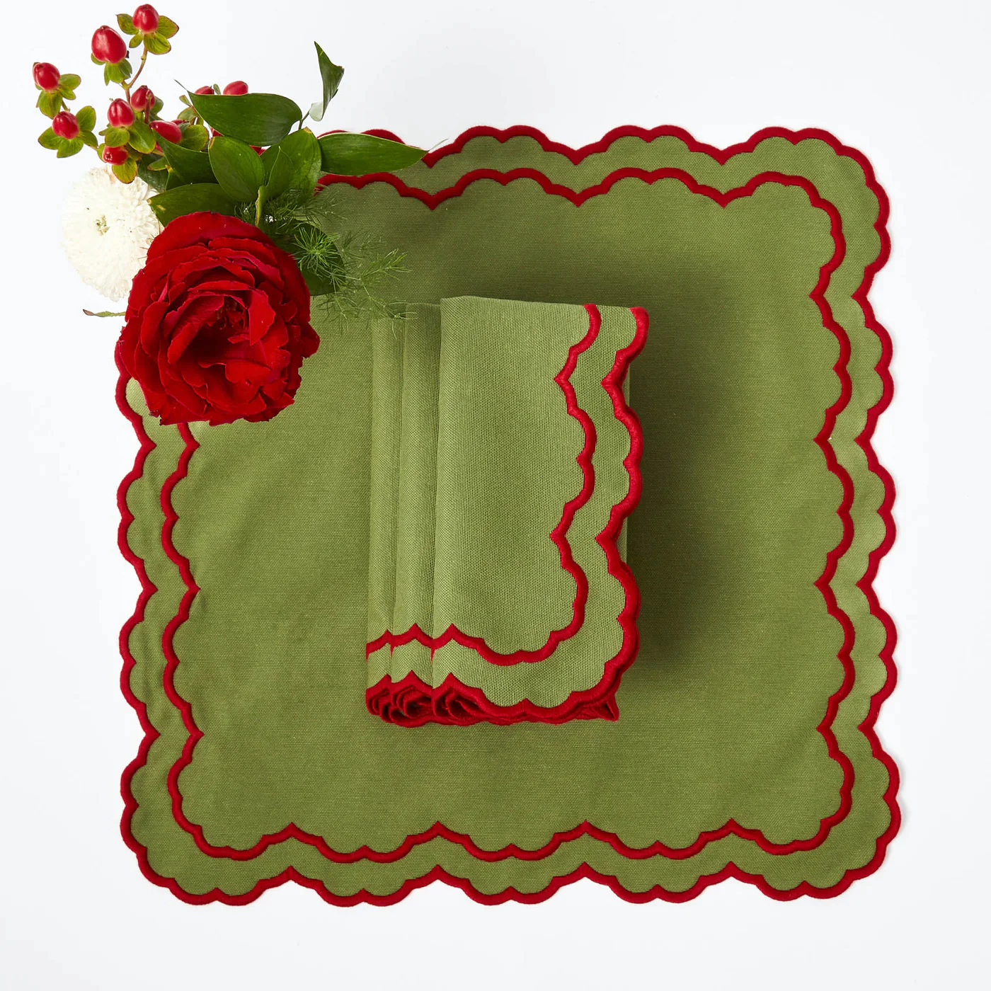 Green & Red Lily Placemats & Napkins (Set of 4) - Image 9