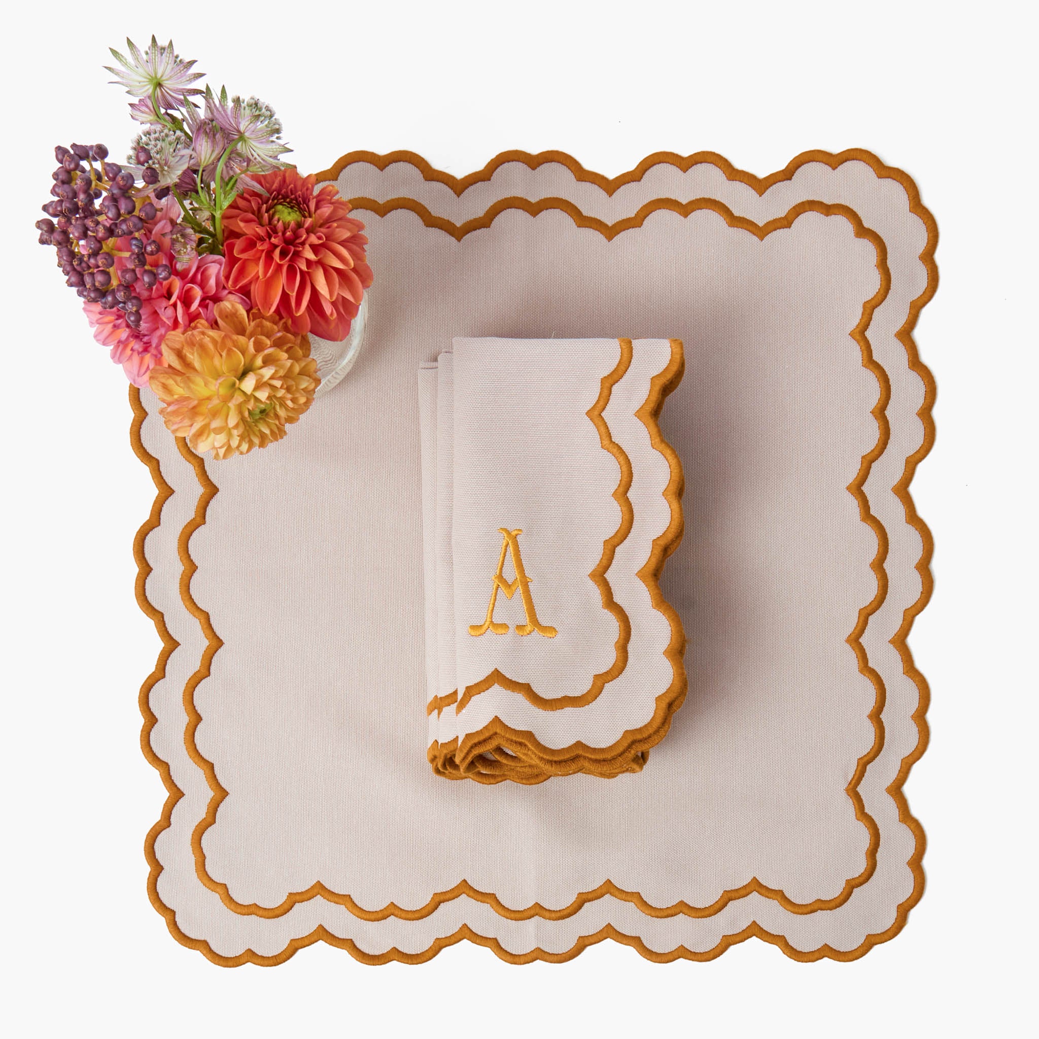 Taupe & Mustard Lily Placemats & Napkins (Set of 4) - Image 7