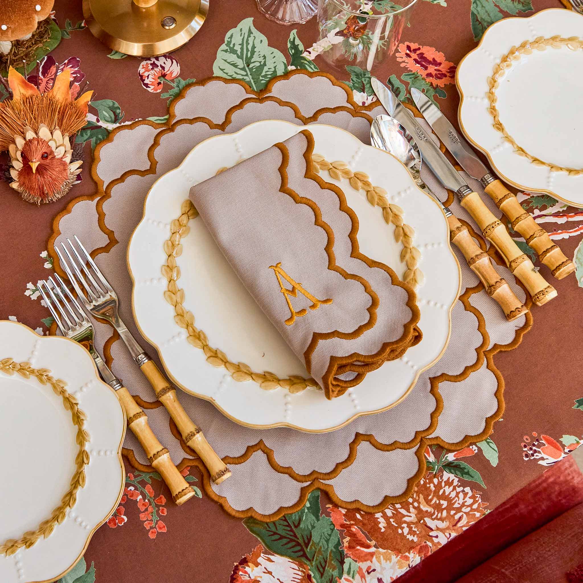 Taupe & Mustard Lily Placemats & Napkins (Set of 4) - Image 3