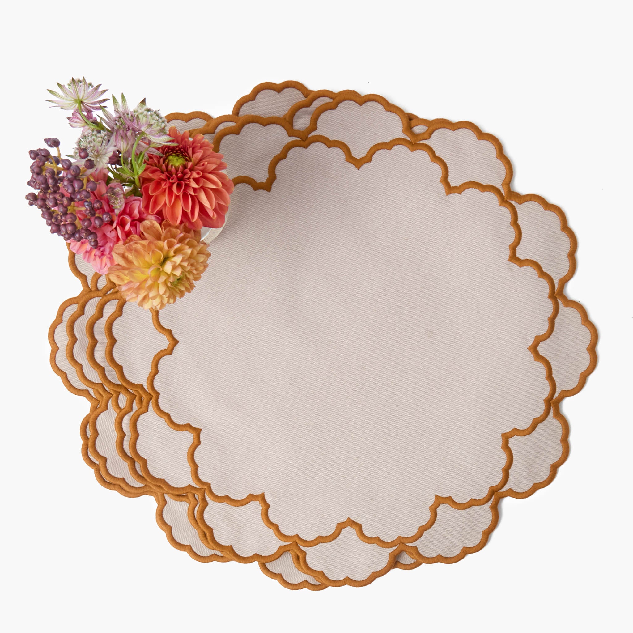 Taupe & Mustard Lily Placemats & Napkins (Set of 4) - Image 5