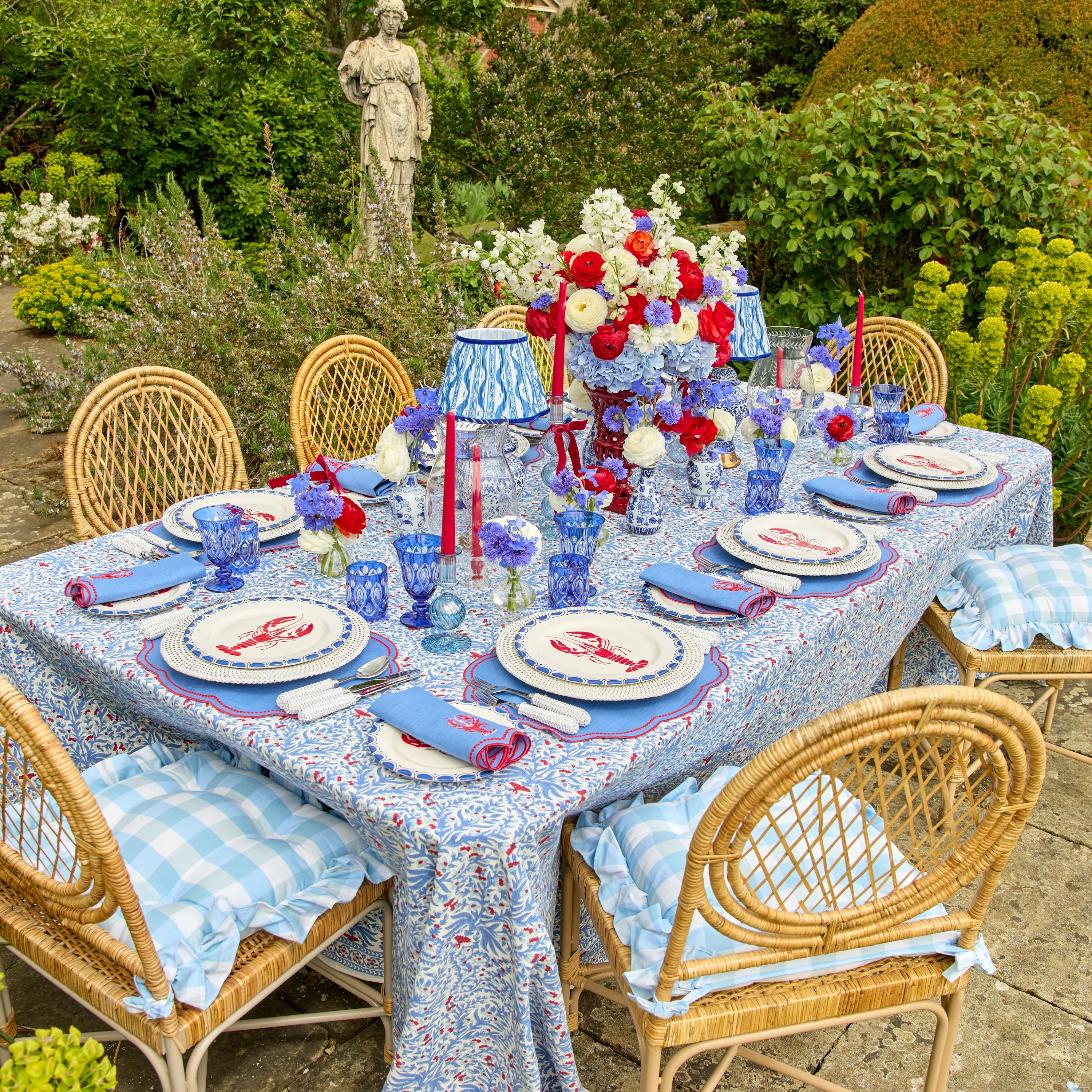 Blue & Red Ethel Blockprint Tablecloth - Image 14
