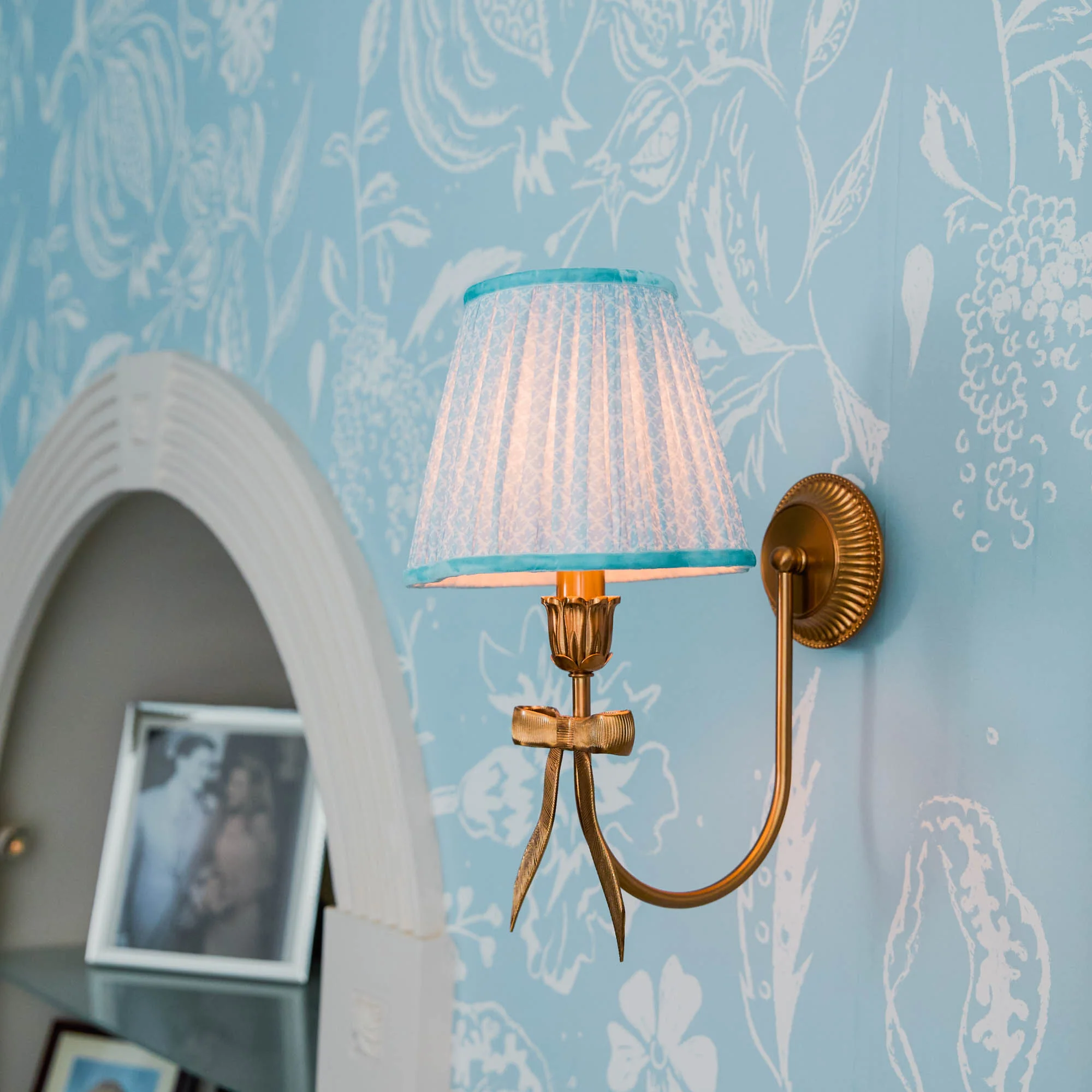 Marilyn Bow Rechargeable Wall Light with Soft Blue Lotus Shade (18cm) - Image 3