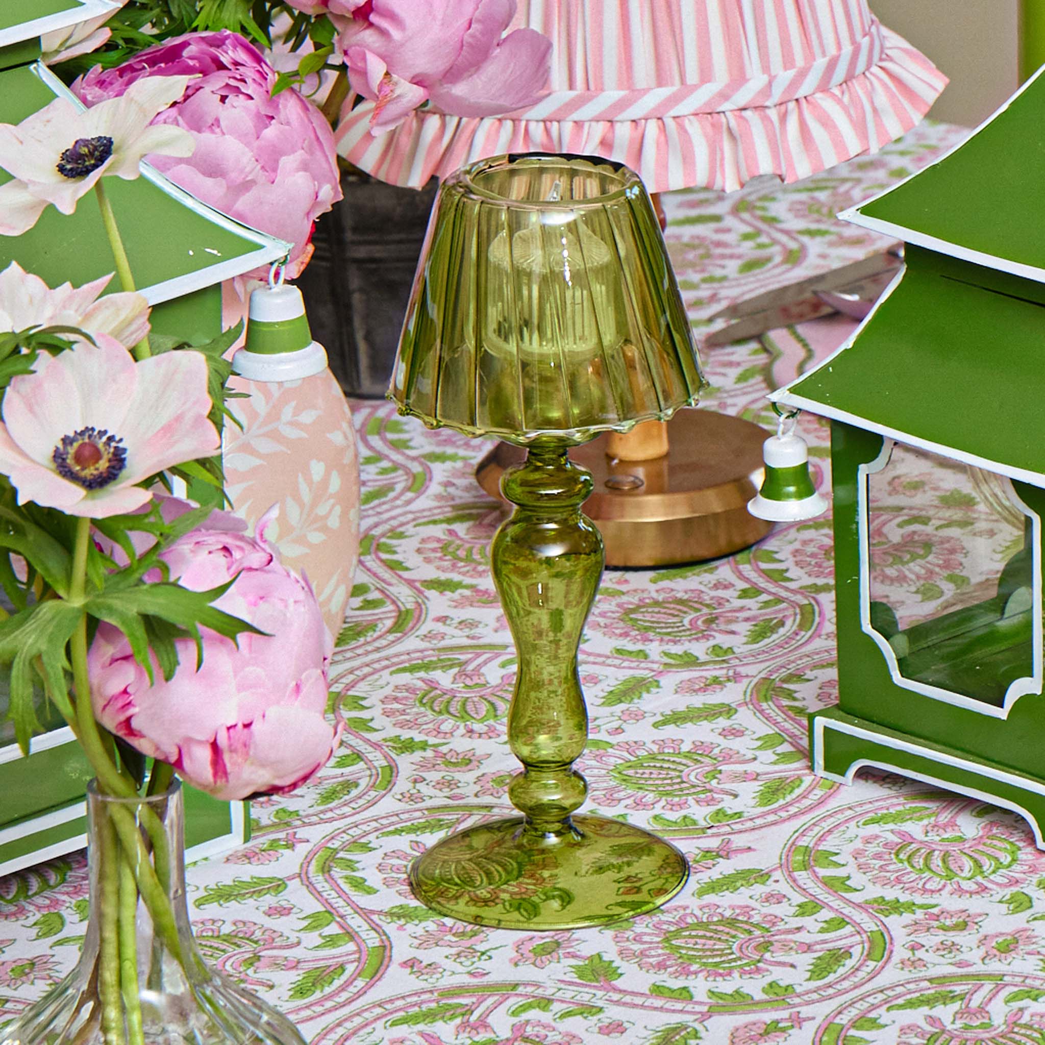 Olive Glass Lantern Tea Light Holder Set - Image 10