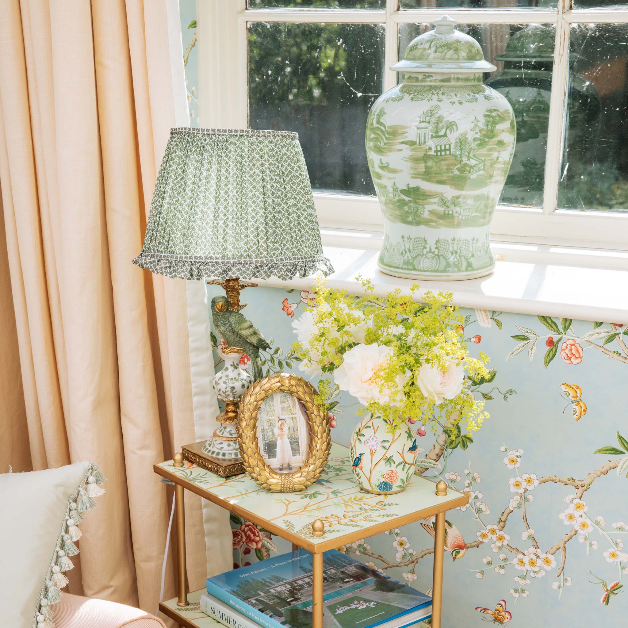 Olive Parrot Lamp with Olive Lotus Ruffle Shade (30cm) - Image 3