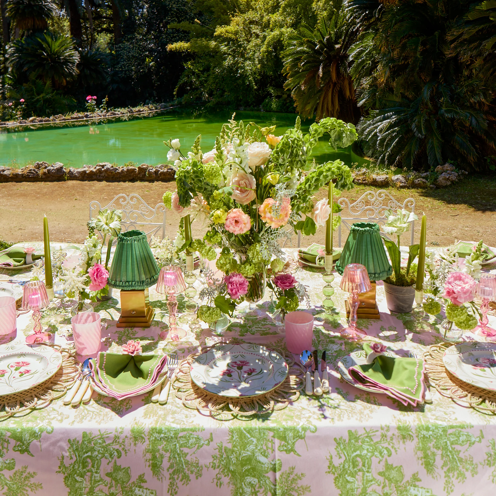 Pink & Green Ottilie Toile Tablecloth - Image 10