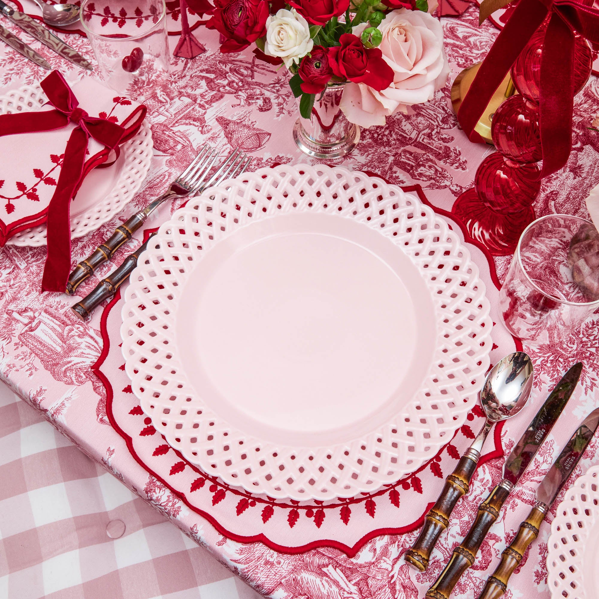 Pink Basketweave Dinner Plate - Image 16