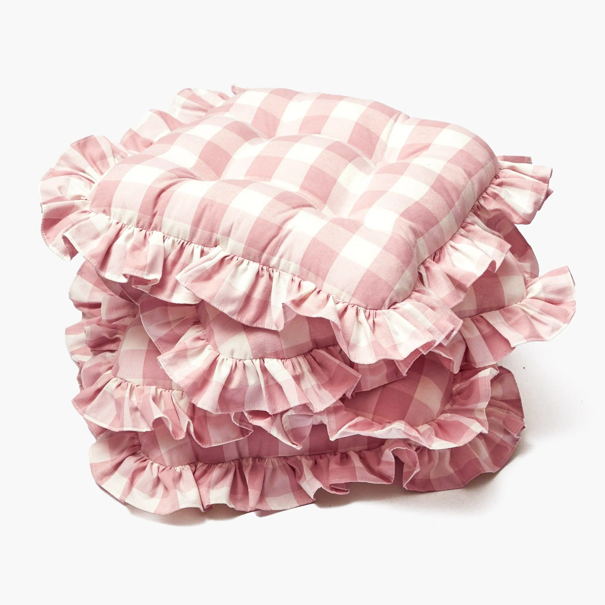 Pink Gingham Ruffle Seat Pad Cushion - Image 10