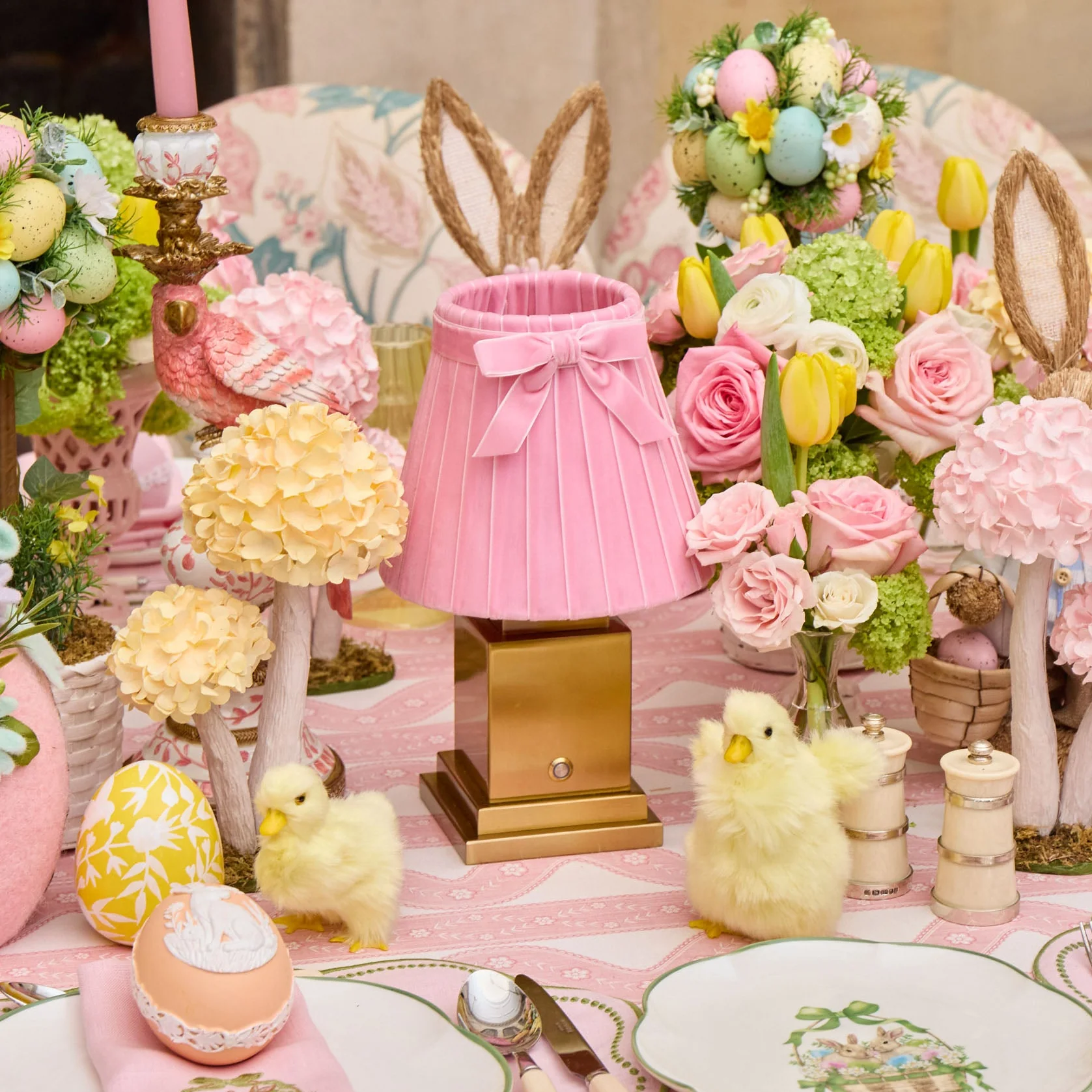 Square Rechargeable Lamp with Pink Velvet Bow Shade (18cm) - Image 2