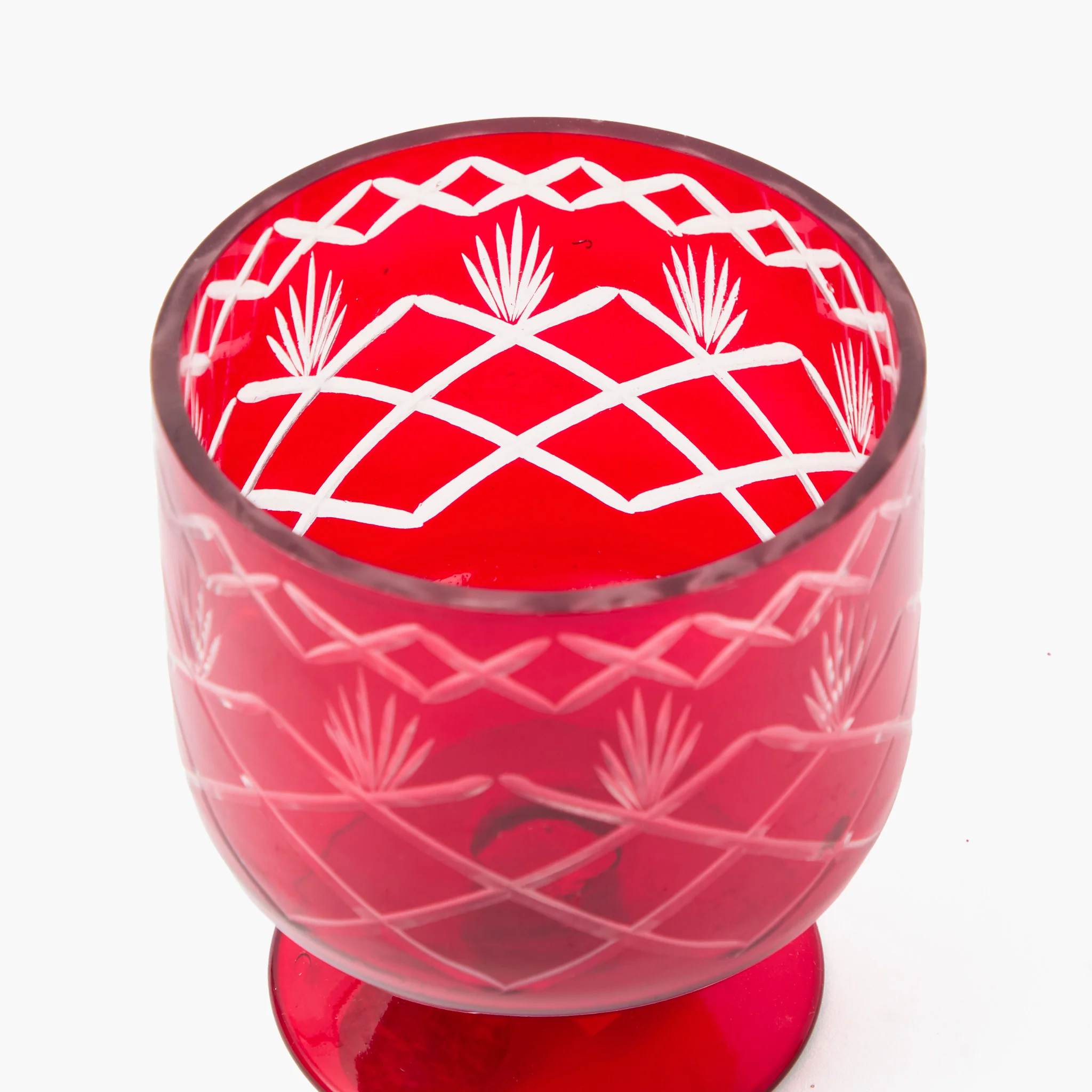 Small Red Engraved Glass Footed Bowl (Pair) - Image 3