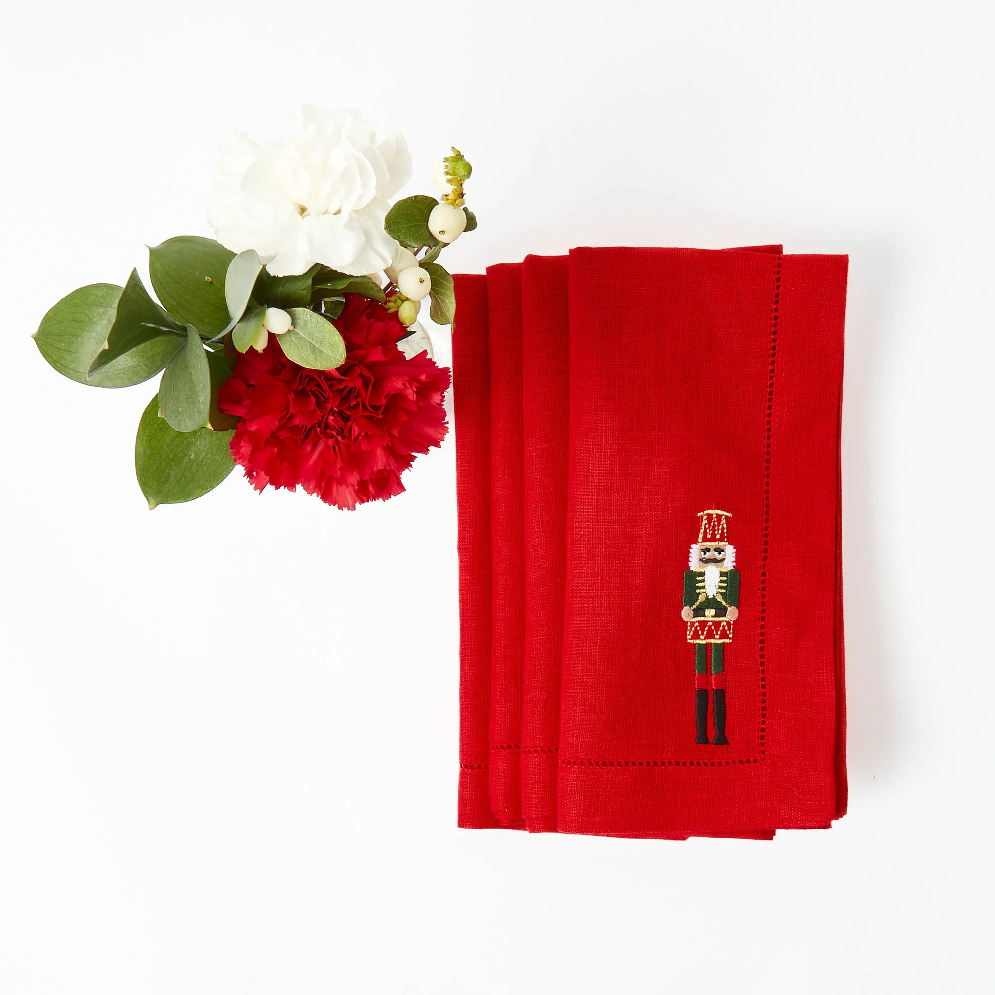 Red Nutcracker Embroidered Linen Napkins (Set of 4) - Image 11