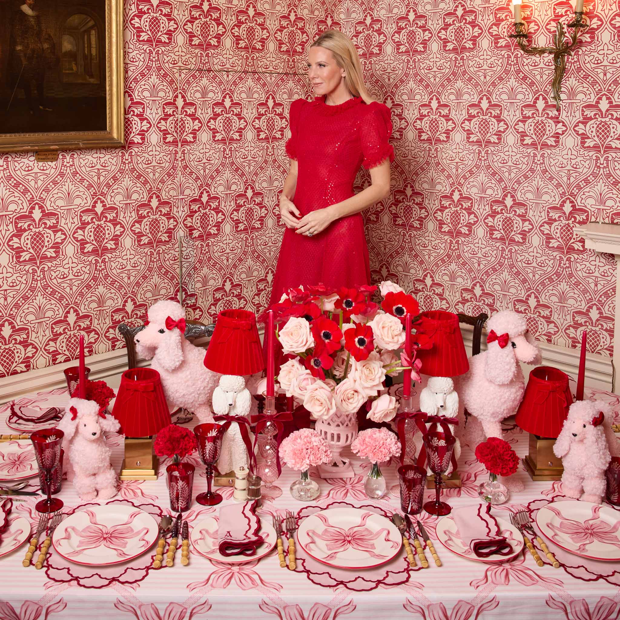 Audrey Pink & Red Bow Dinner & Starter Plates (Set of 8) - Image 3