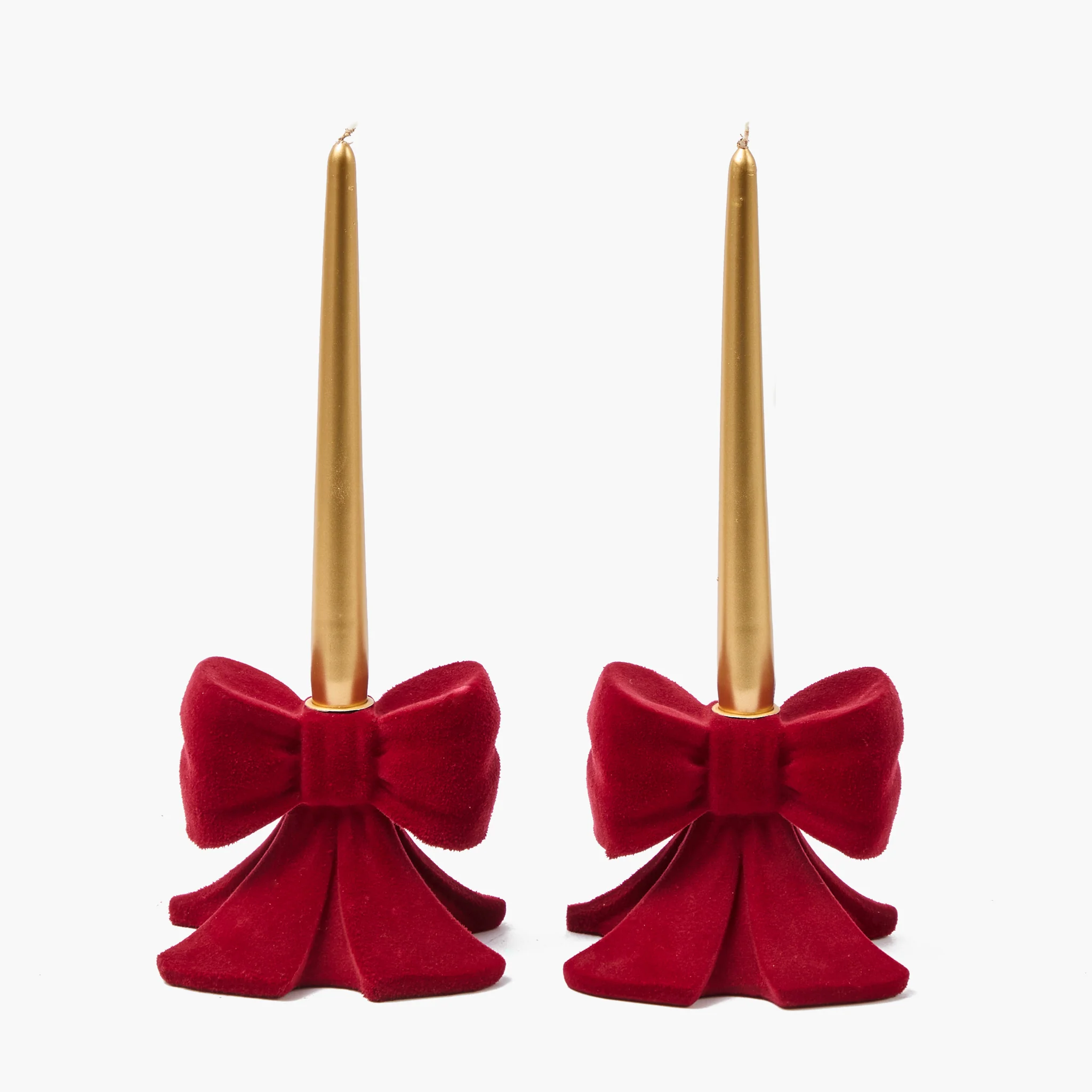 Red Velvet Bow Candle Holders (Pair) - Image 4